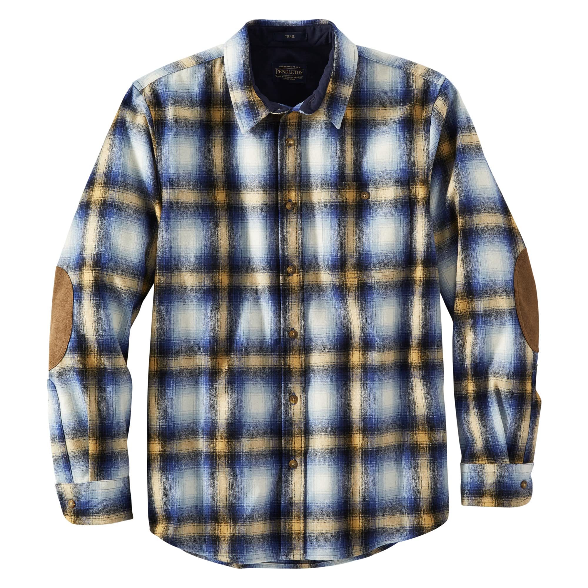 Pendleton Men's Long Sleeve Classic Fit Trail Shirt - Blue & Gold Ombre Plaid Flannel for Hiking, Camping & Outdoor Adventures