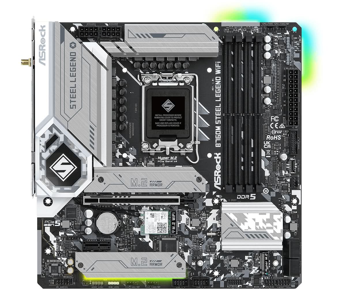 ASRock B760M Steel Legend WiFi DDR5 Micro ATX Motherboard - Intel LGA 1700 Socket, PCIe 4.0, Dual M.2, 2.5Gb LAN - Perfect for Gaming PC Builds & Content Creation Workstations