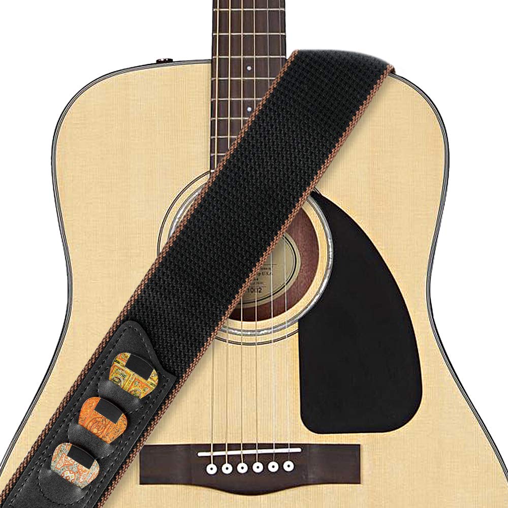 Premium Guitar Strap - 100% Soft Cotton Adjustable Strap with 3 Pick Holders for Bass, Electric & Acoustic Guitars | Comfortable & Durable for Live Performances, Studio Sessions & Practice