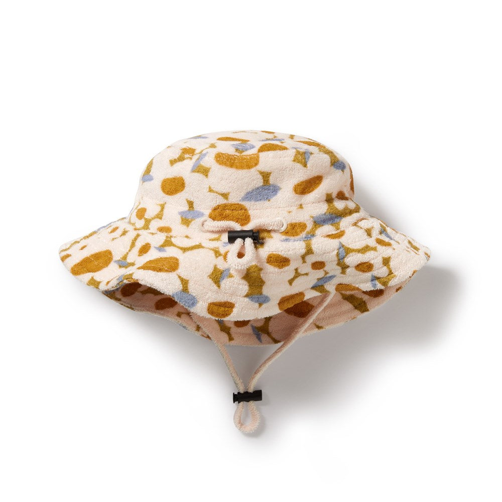 Flower Burst Organic Cotton Terry Sun Hat for Women - UV Protection Wide Brim Summer Beach Hat for Outdoor, Gardening & Travel