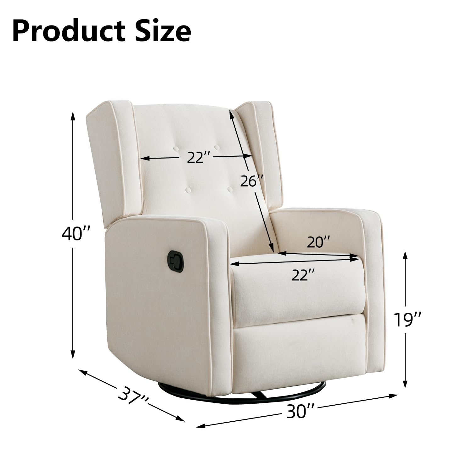 Swivel Rocker Recliner Chair - Manual Reclining Nursery Glider with Smooth Swivel Motion, White - Perfect for Baby Nurseries, Living Rooms & Breastfeeding Comfort
