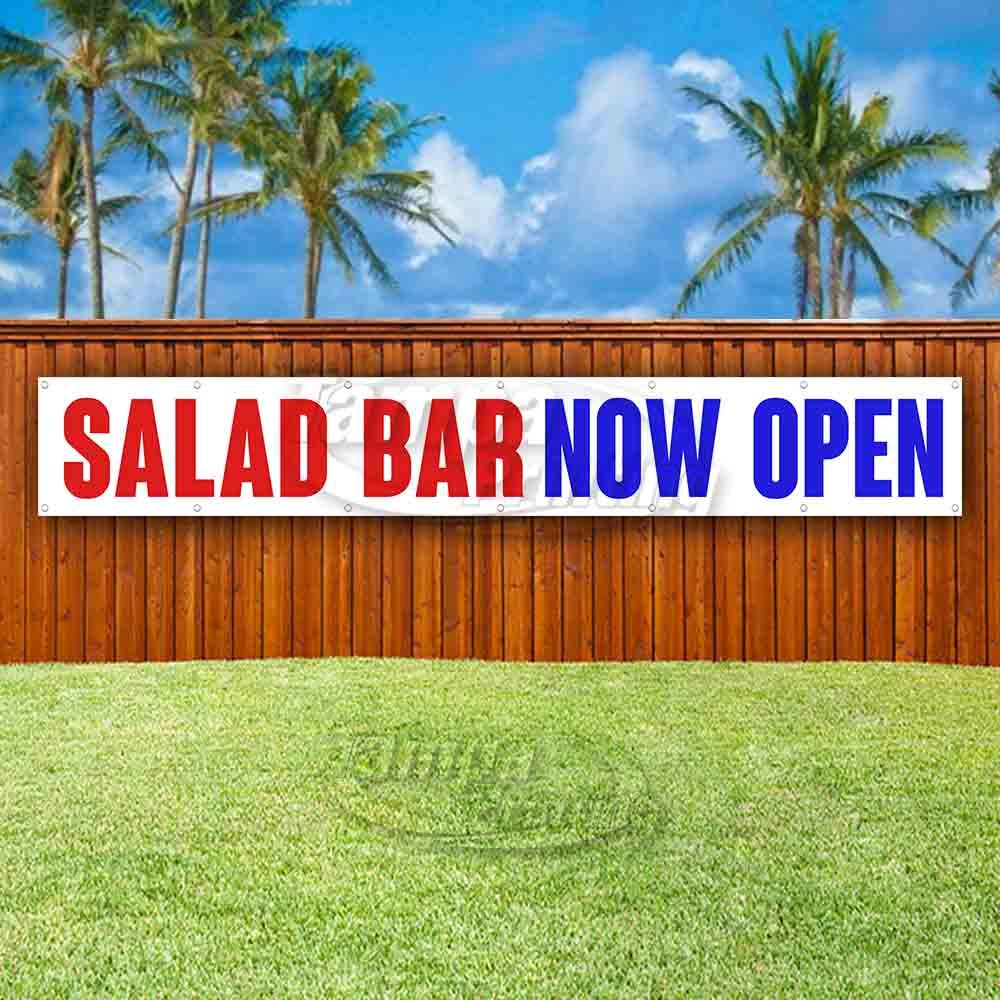 Extra Large 13 oz Heavy-Duty Vinyl Salad Bar Now Open Banner with Metal Grommets - Single-Sided Restaurant Sign for Cafeterias, Buffets & Food Service Businesses