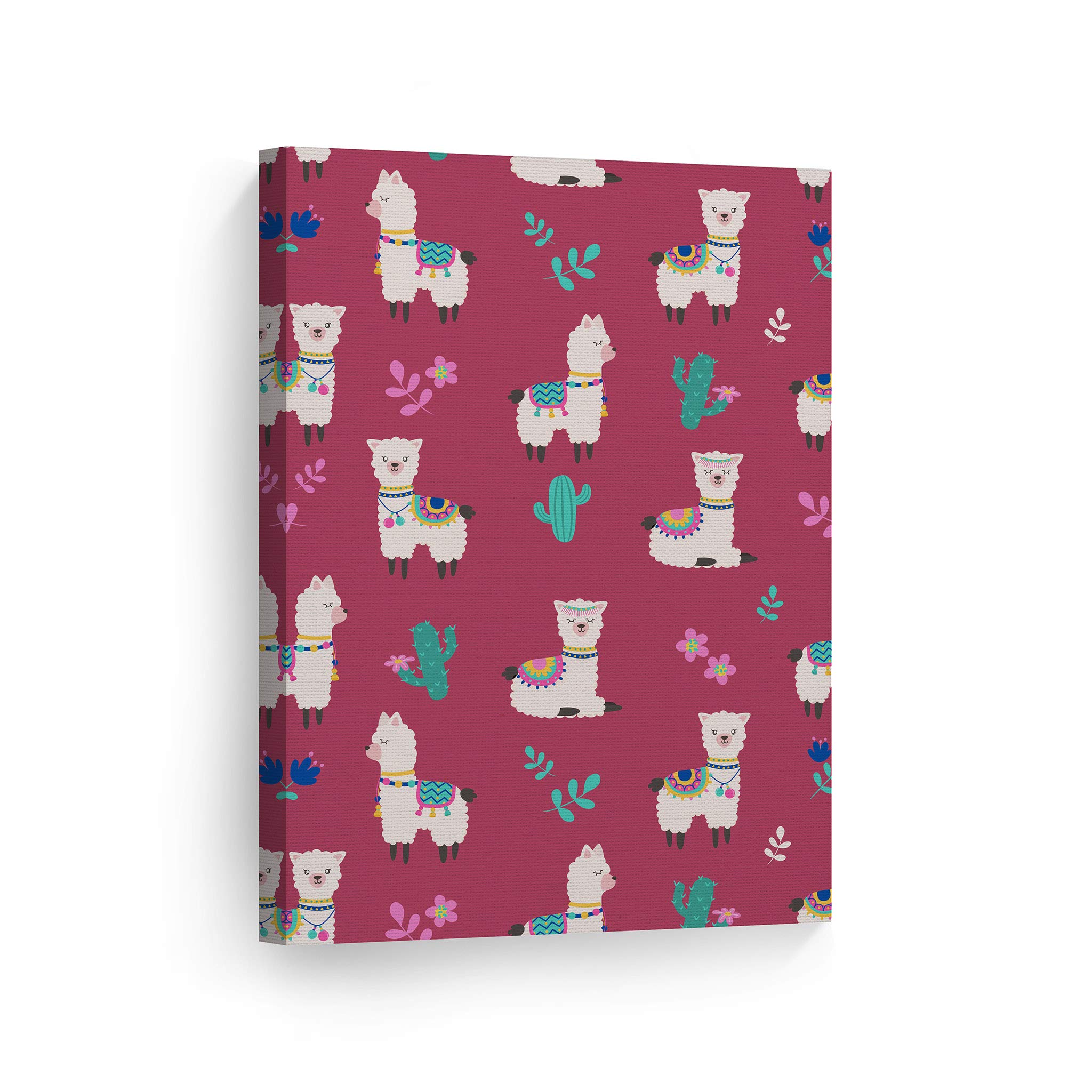 Cute Alpaca and Cactus Canvas Print - Pink Background Wall Art for Kids Room, Nursery & Baby Room Decor | Ready to Hang 28x19 | Made in USA | Perfect for Birthday Gifts & Playroom Decoration