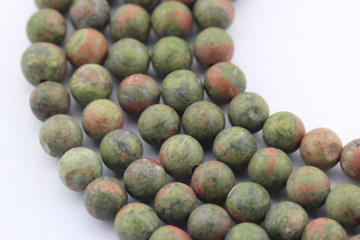 2.0mm Large Hole Unakite Matte Round Beads - 8mm, 10mm, 15.5mm Strands for Jewelry Making, DIY Crafts, and Beading Projects