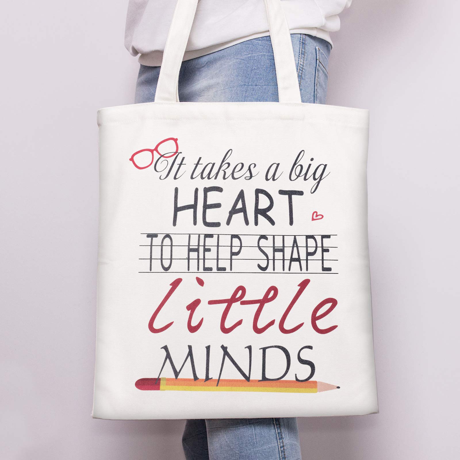WeeWooday 2-Pack Christmas Teacher Appreciation Gift Tote Bags - Canvas Grocery Bags for Women Teachers, Graduation Gifts, School Supplies & Travel - Perfect for Classroom, Shopping & Daily Use (Stationery Design)