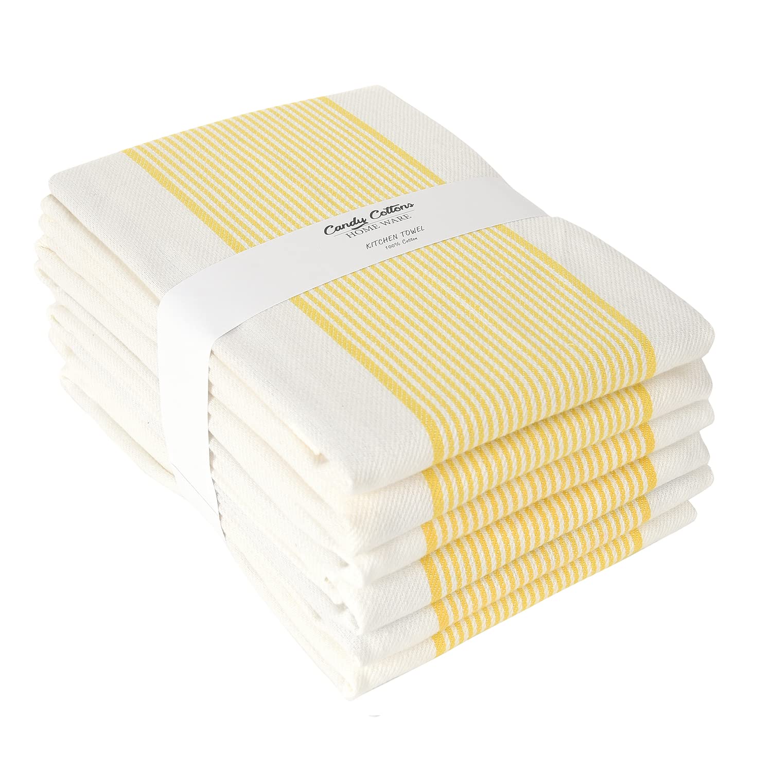 Boho Stripe Kitchen Towels Set of 6 - Reversible Absorbent Dish Towels 18x28 inches with Hanging Loop | Vintage Farmhouse Decor for Spring | Yellow | Perfect for Holiday Gifting, Pantry Organization & Farmhouse Kitchen Decor