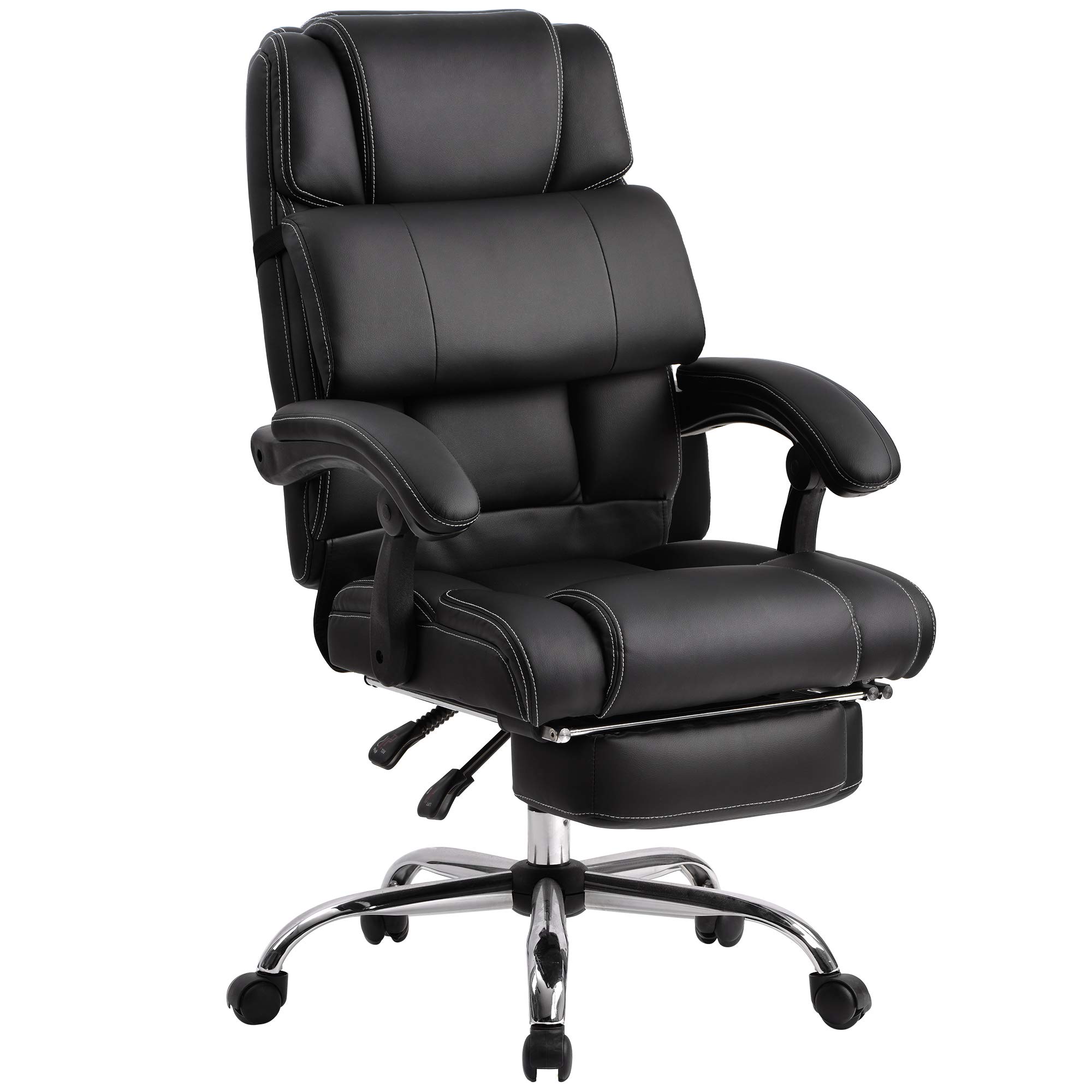 Ergonomic Office Chair with PU Leather, Double Padded Seat, Lumbar Support & Footrest - Comfortable Desk Chair for Home Office, Gaming & Workspaces