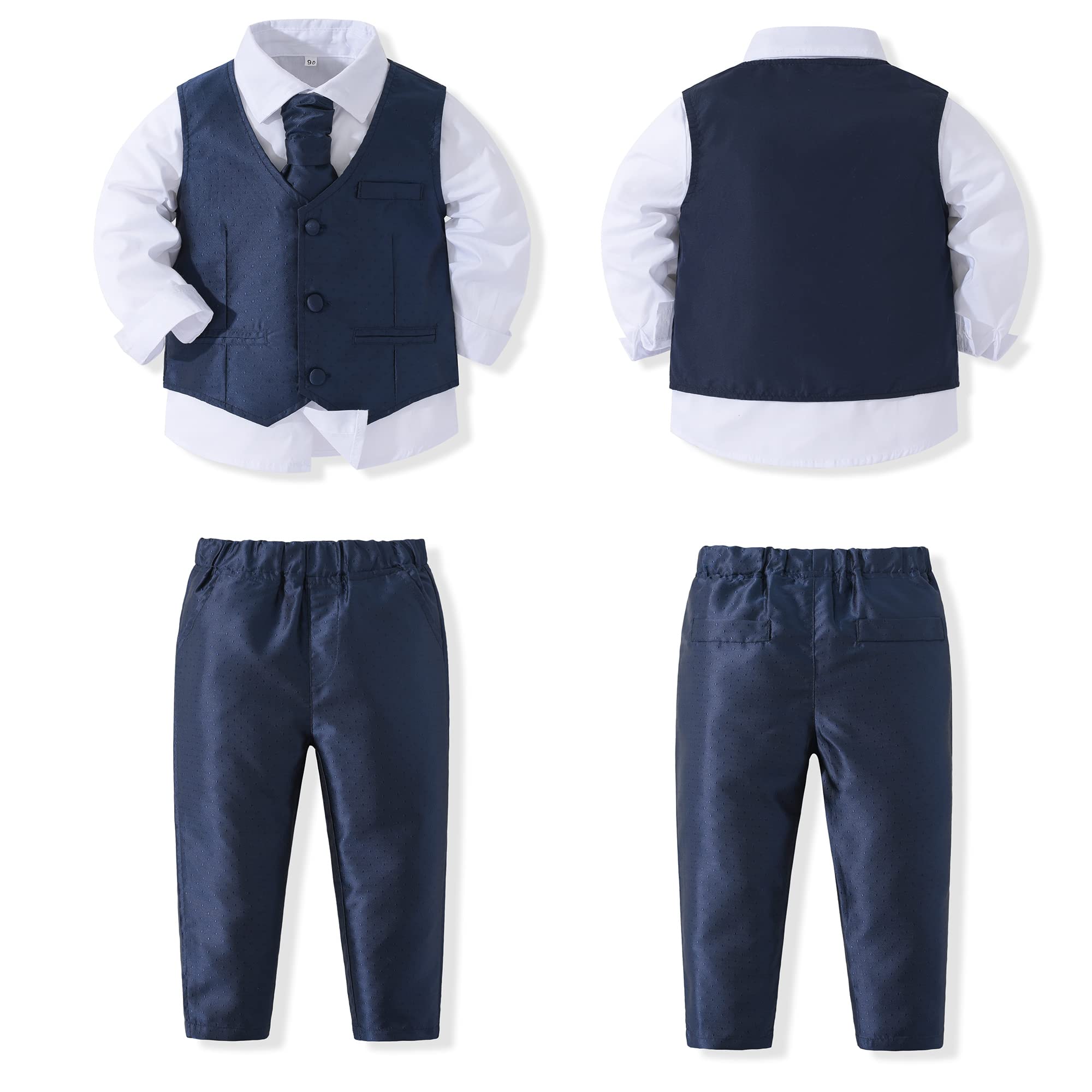 Kimocat Baby Boy Formal Suit Set - Long Sleeve Tuxedo Vest Outfit for Wedding, Birthday Party & Special Occasions | Elegant Gentleman Style Infant Clothing