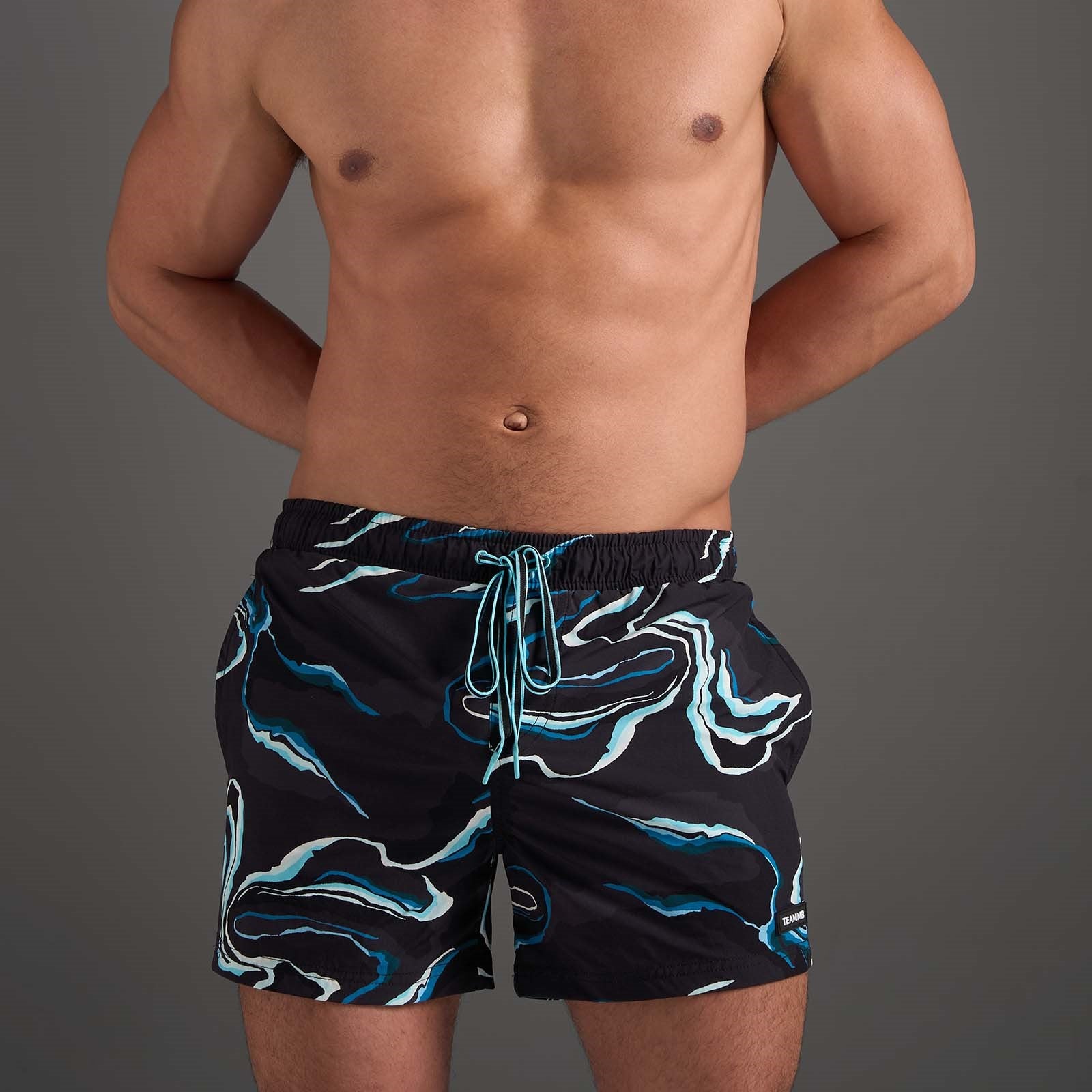 **Teamm8 Resort 4 Swim Shorts for Men - Quick-Dry, Comfortable Black Swim Trunks for Beach, Pool & Vacation | Perfect for Swimming, Surfing & Relaxing**