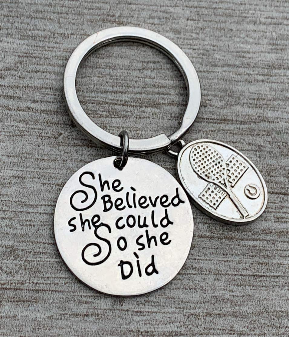 Custom 'She Believed She Could So She Did' Tennis Keychain - Inspirational Gift for Female Tennis Players, Teams & Partners - Perfect for Tournaments, Birthdays & Motivational Jewelry