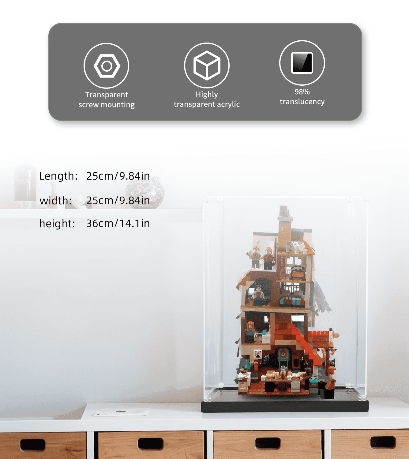 LEGO Harry Potter Attack on The Burrow 75980 Display Case - Clear Acrylic Protection for Collectible Building Set | Perfect for Showcase & Dust Protection in Home or Office