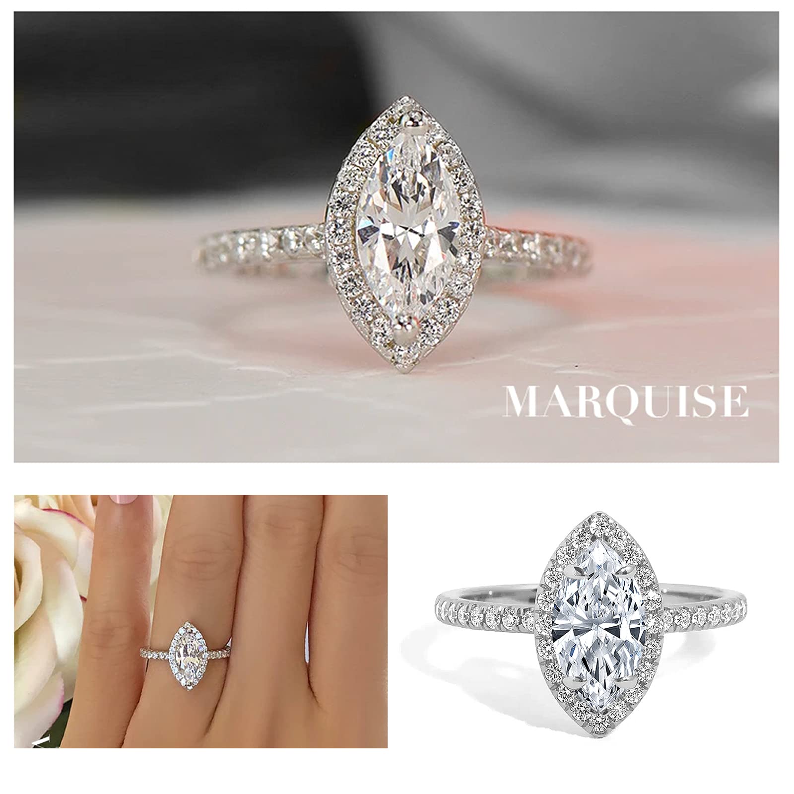 10K/14K/18K Marquise Moissanite Engagement Ring for Women - Solid Gold Wedding Band, Anniversary & Birthday Gift for Her - Perfect for Proposals, Vow Renewals & Special Occasions