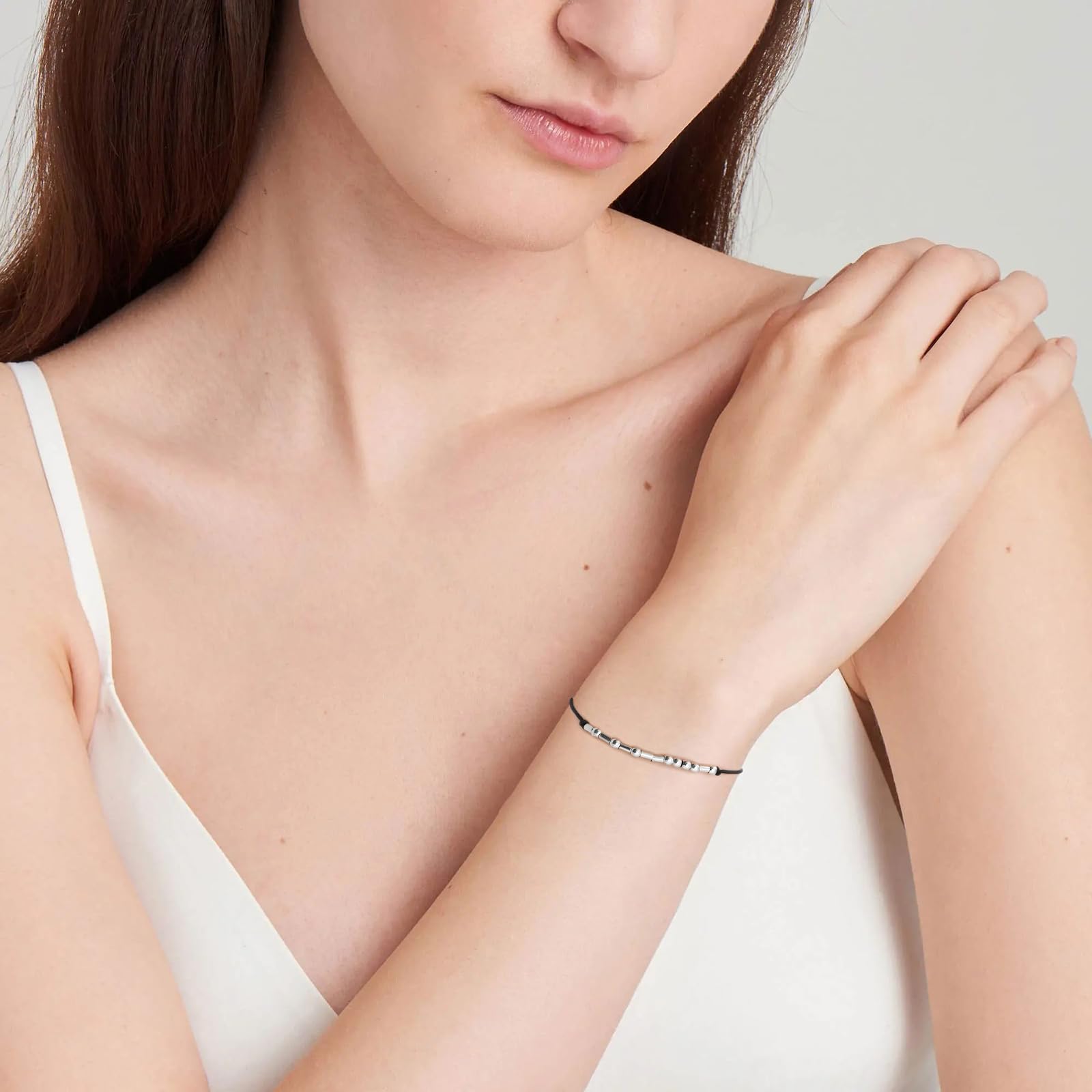 Tidefire Morse Code Bracelet for Women & Men - Secret Message Beads Friendship Bracelet with Silk Cord & Meaning Card - Perfect for Couples, Gifts, and Special Occasions