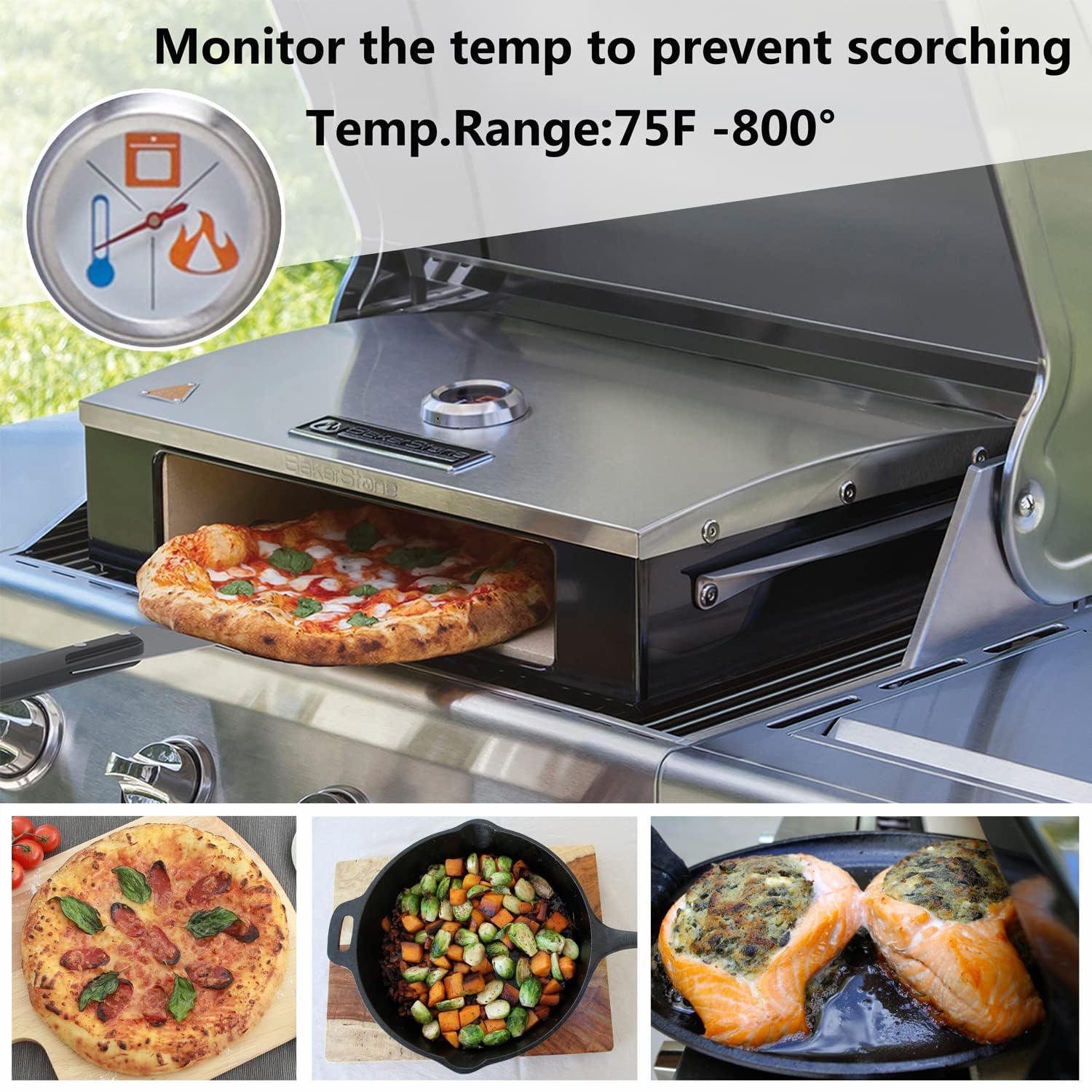 BakerStone Professional Series 5-Sided Pizza Oven for Grill Top - Stainless Steel Outdoor Pizza Box Oven with Enamel Finish - Perfect for Backyard, Garden & Outdoor Cooking - Ideal for Wood-Fired Pizza, Grilling & Entertaining