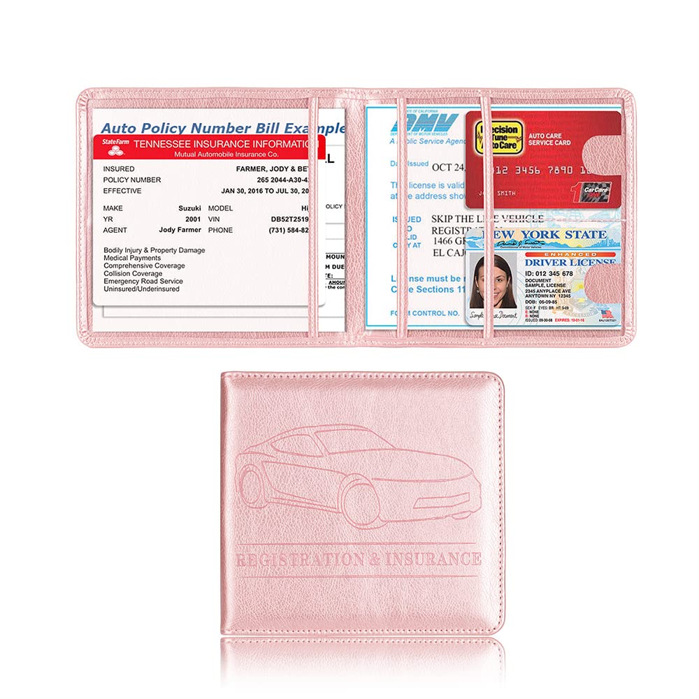 Premium Car Insurance & Registration Document Holder - Waterproof ID Card Sleeve for Driver's License, Bills & Checks (Pink) - Perfect for Glove Box Organization & Vehicle Paperwork Storage