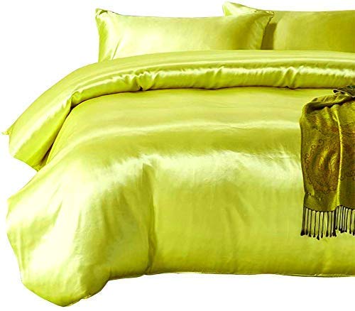 Luxury 10-Piece Satin Comforter Set - Soft Silk-Like Bedding (Comforter, Duvet Cover, Flat Sheet, Fitted Sheet, 6 Pillowcases) - Olympic Queen Size in Yellow - Perfect for Master Bedrooms, Guest Rooms & Luxury Hotels