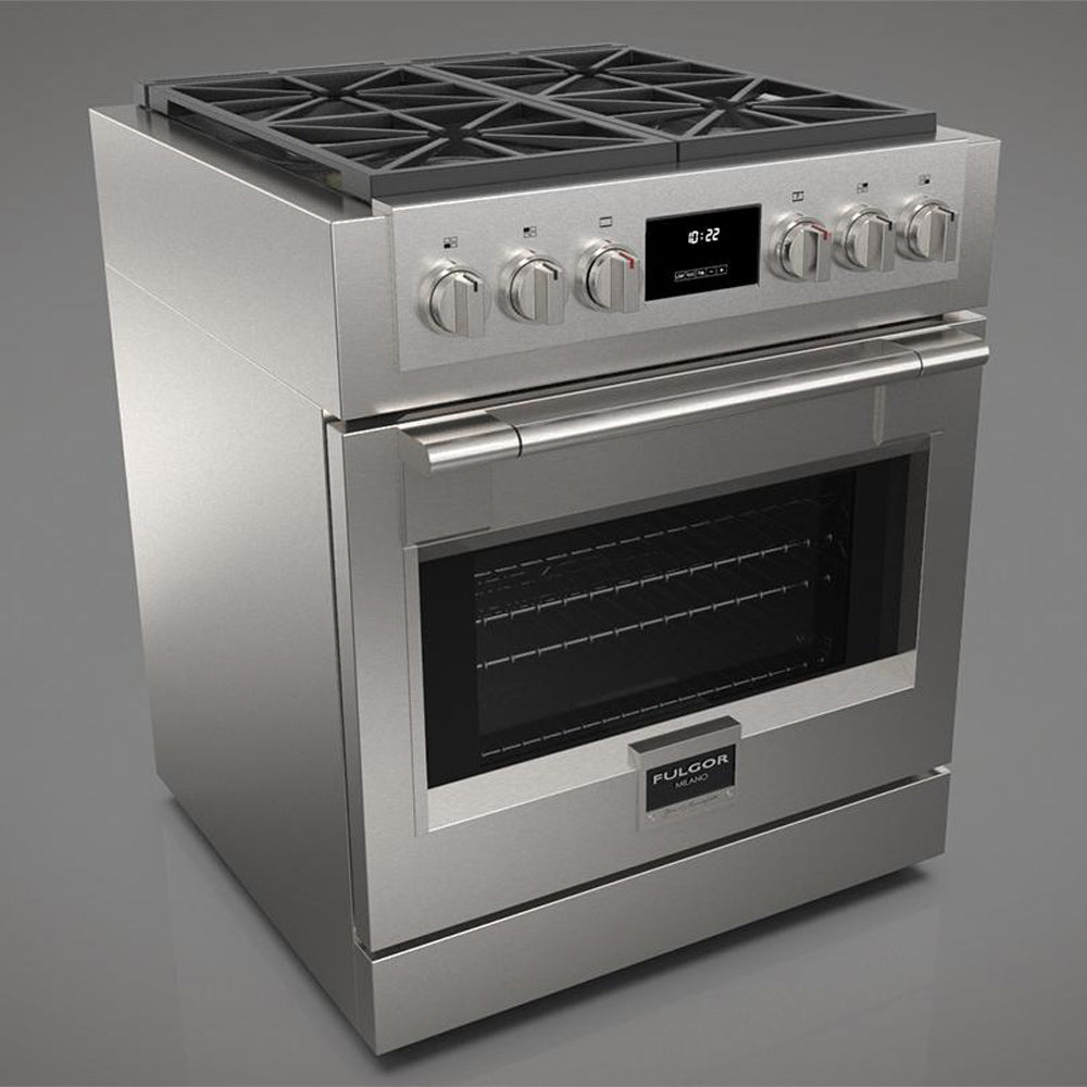 Fulgor Milano 30-Inch 600 Series Pro All Gas Range - 4 Stainless Steel Burners (F6PGR304S2) | Professional Kitchen Appliance for Home Chefs & Cooking Enthusiasts