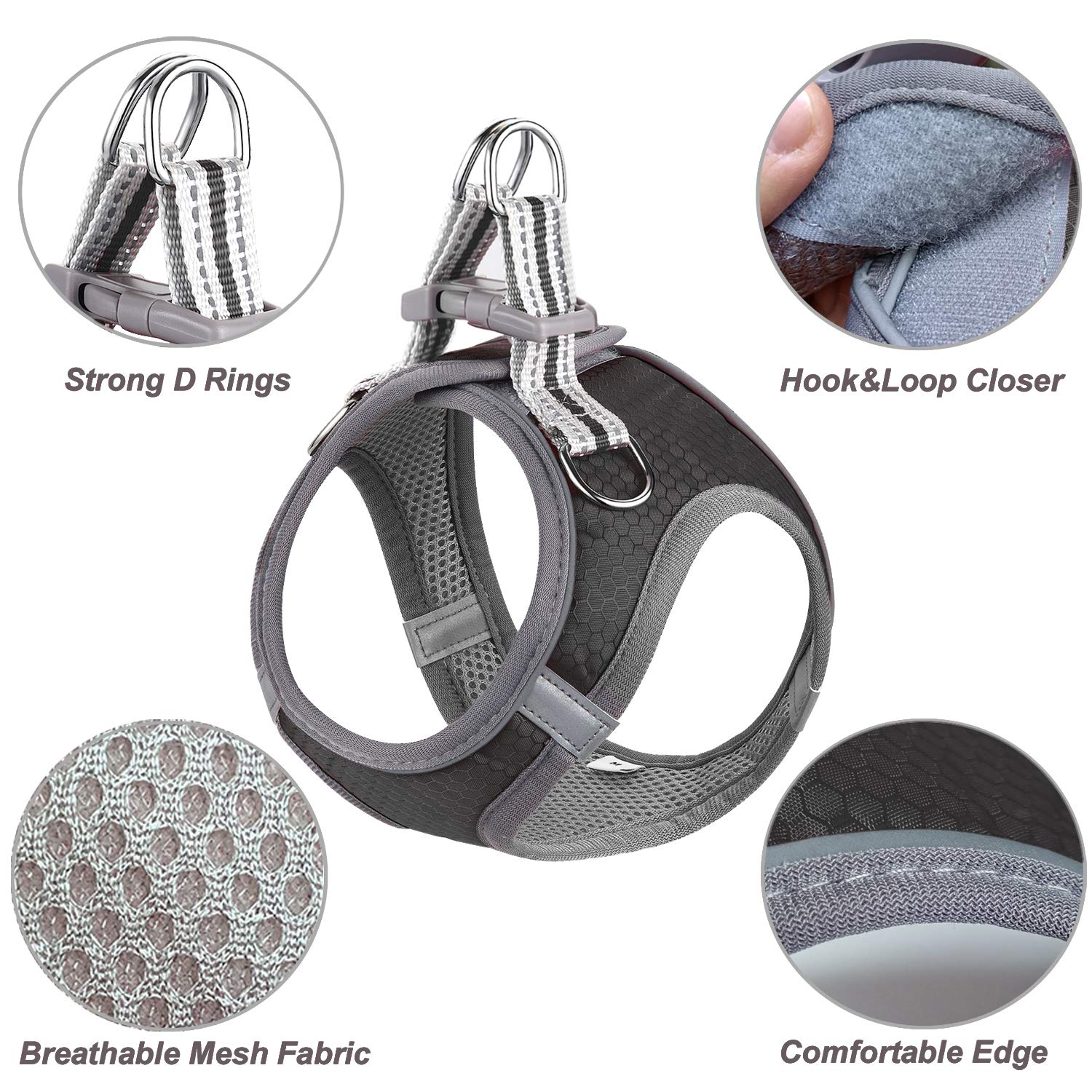JSXD Small Dog Harness & Leash Set - Adjustable Step-in Vest with 3M Reflective Strips for Small to Medium Puppies - Perfect for Walking, Training & Nighttime Safety
