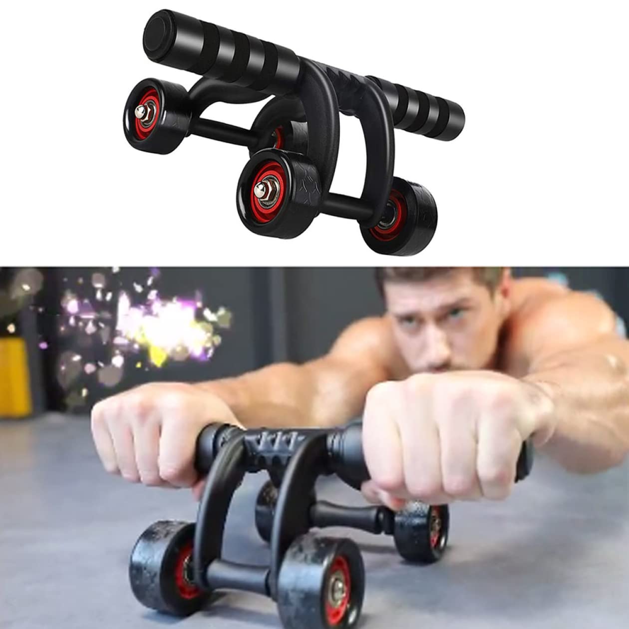 Obelunrp 4-Wheel Ab Roller for Core Workouts - Abdominal Exercise Wheel for Men & Women - Home Gym Equipment for Abs Training - Perfect for Home, Office & Fitness Enthusiasts