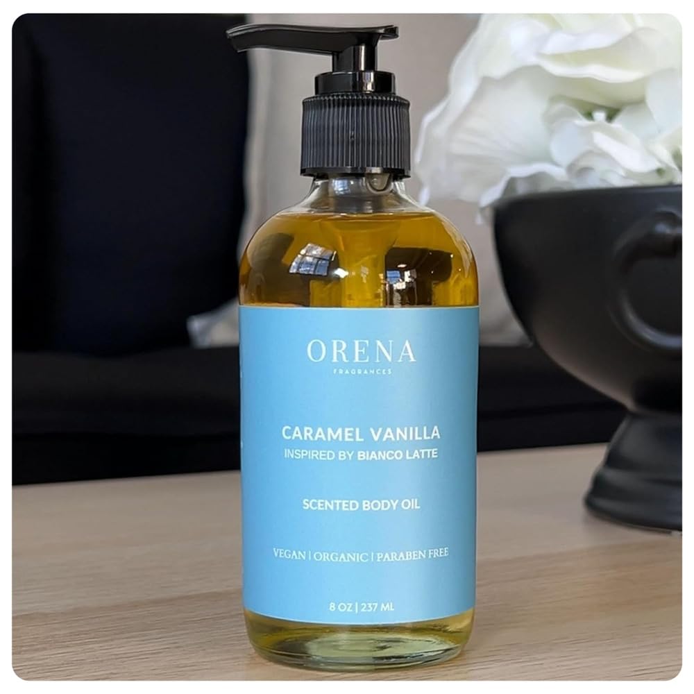 Orena Caramel Vanilla Body Oil - Hydrating & Nourishing Scented Moisturizer for Dry Skin | Perfect for Massage, Aromatherapy & Daily Skincare Routine