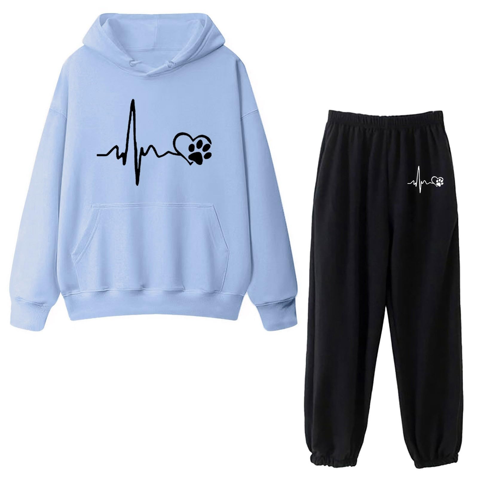 Women's Printed Hooded Lounge Sets - 2 Piece Sweatsuit Tracksuit for Workout, Jogging & Relaxing | Soft Loungewear for Home, Gym & Outdoor Activities