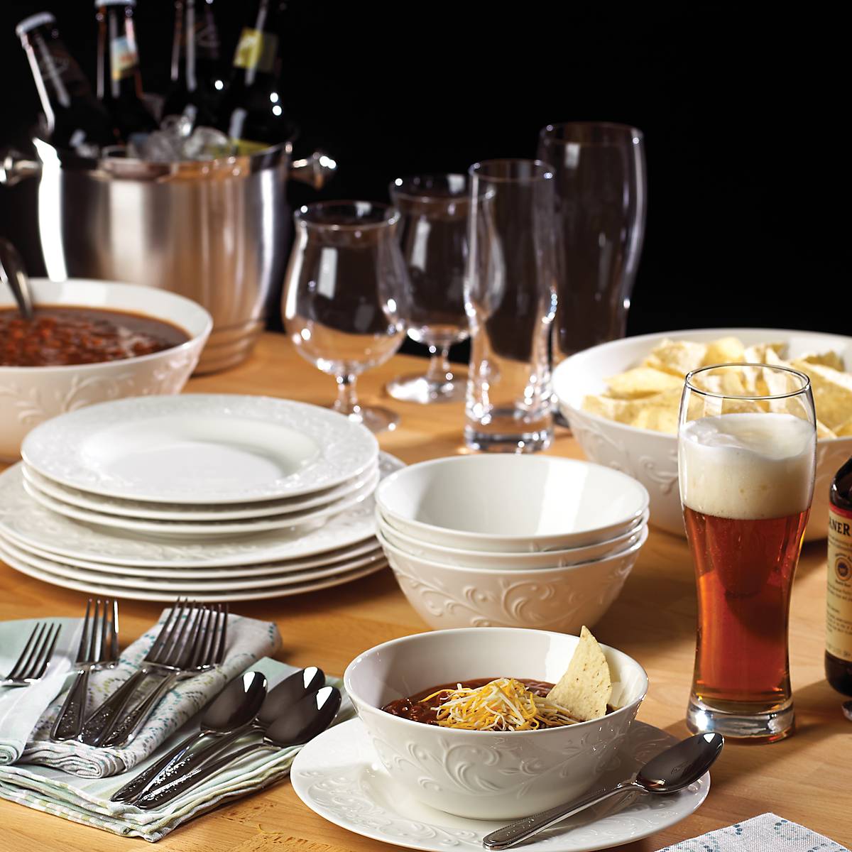 Opal Innocence Carved 4-Piece Dinnerware Set - Elegant Stoneware Plates & Bowls for Formal Dining & Special Occasions