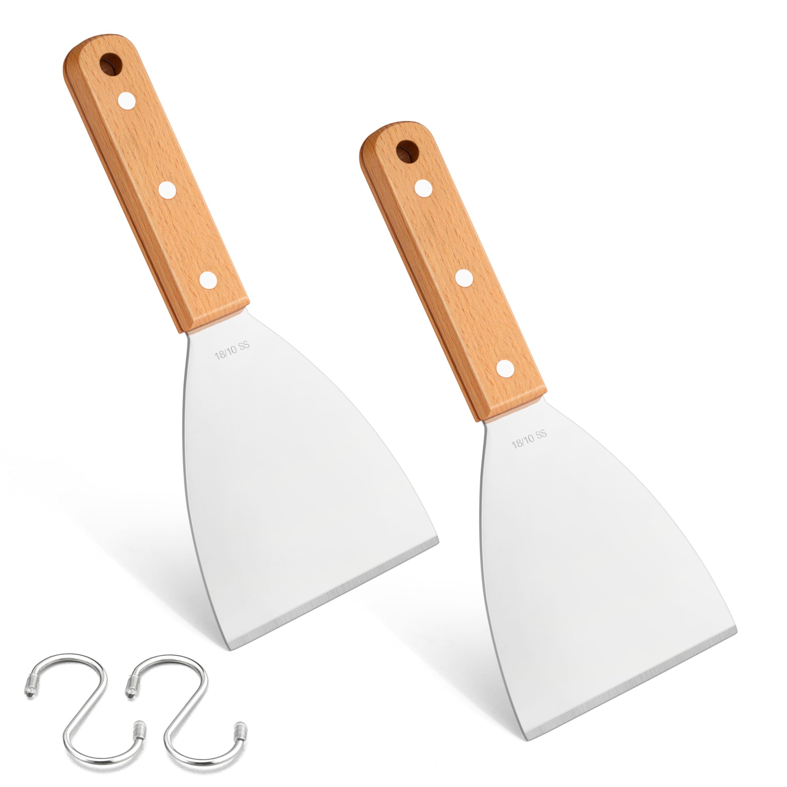 **Leonyo 2-Piece Griddle Scraper Set – 18/10 Stainless Steel Flat Top Grill Spatula for Dough, Pancakes, Pizza & BBQ – Slant Edge & Dishwasher Safe – Perfect for Teppanyaki, Home Baking & Outdoor Cooking**