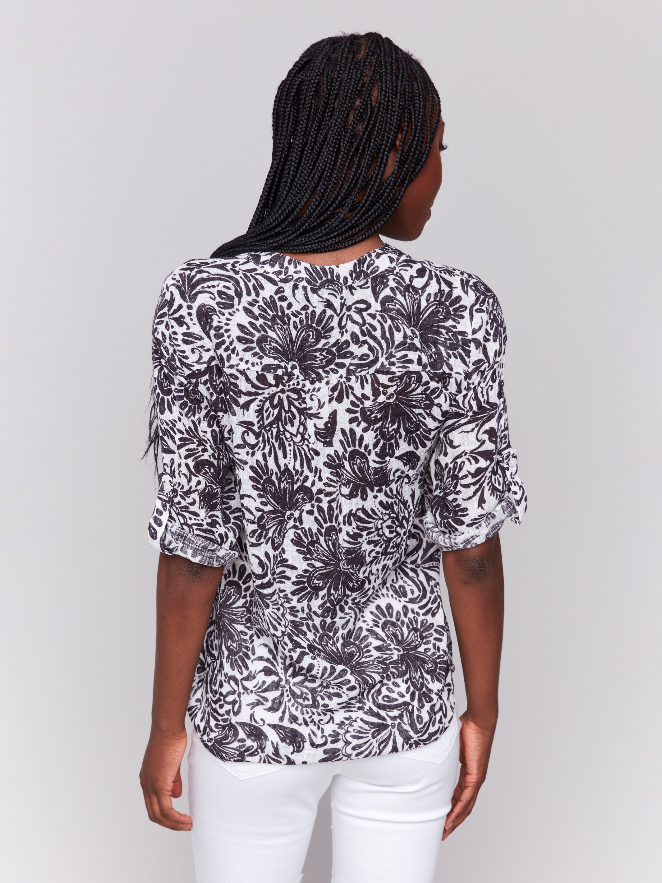 Printed Cotton Gauze Half Button Blouse for Women - Soft & Breathable Summer Top - Casual Boho Style Shirt for Outdoors, Travel & Beach