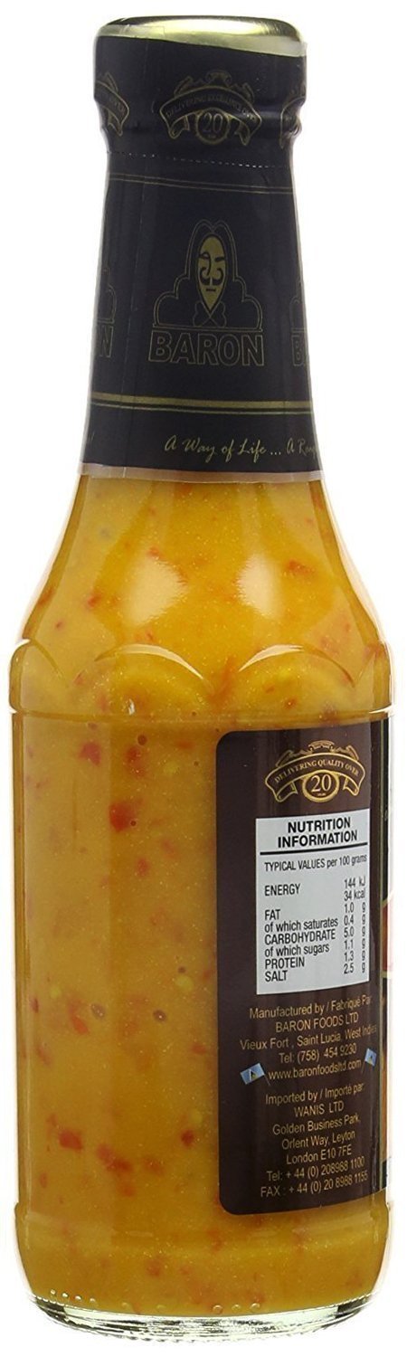 Baron West Indian Hot Pepper Sauce - 14oz Bottle (Pack of 2) - Authentic Caribbean Flavor for Grilling, Cooking & Spicy Food Lovers