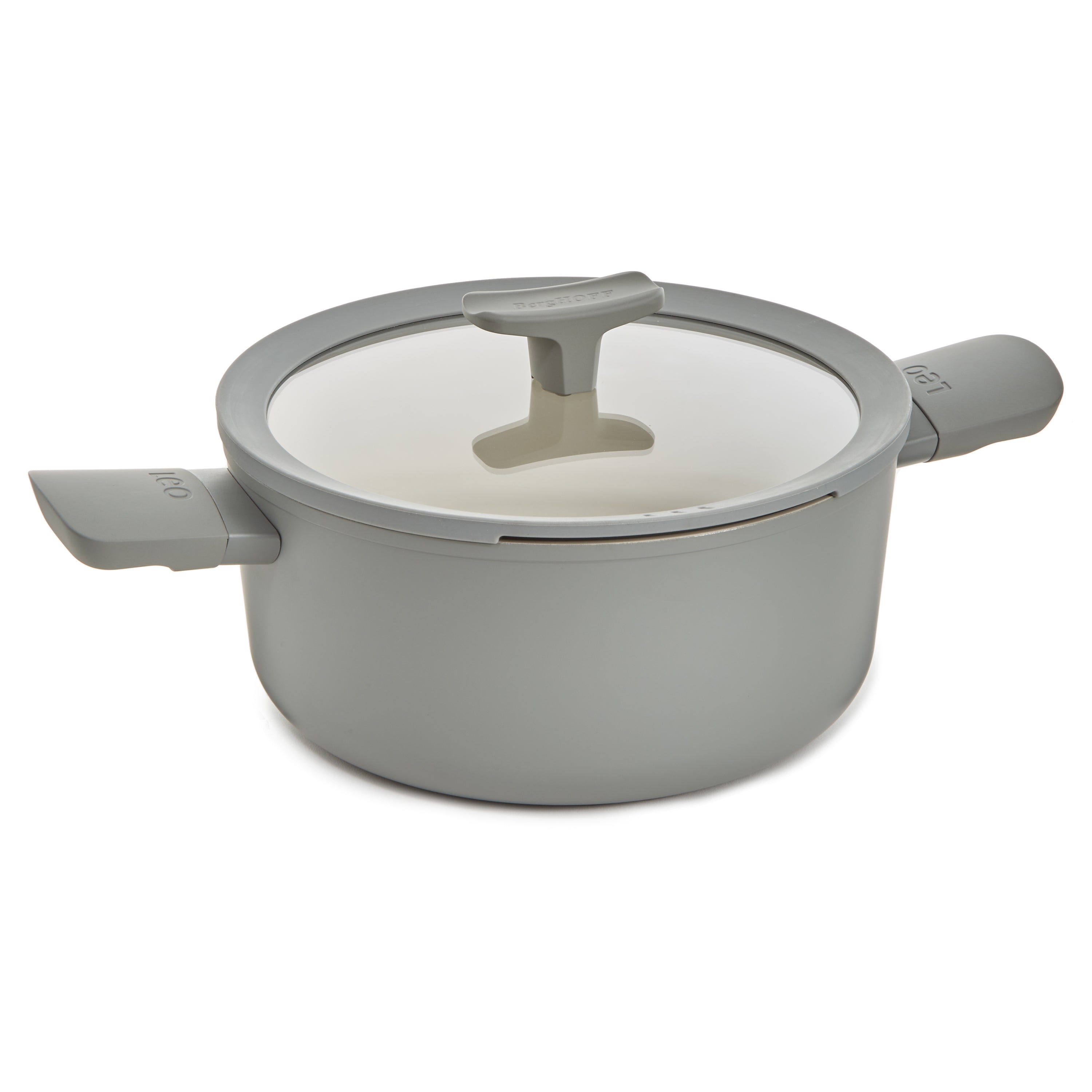 BergHOFF Balance 10-Inch Nonstick Ceramic Stockpot with Glass Lid – 4.6 Quart Recycled Aluminum Cookware in Moonmist – Perfect for Soups, Stews & Pasta – Eco-Friendly Kitchen Essential