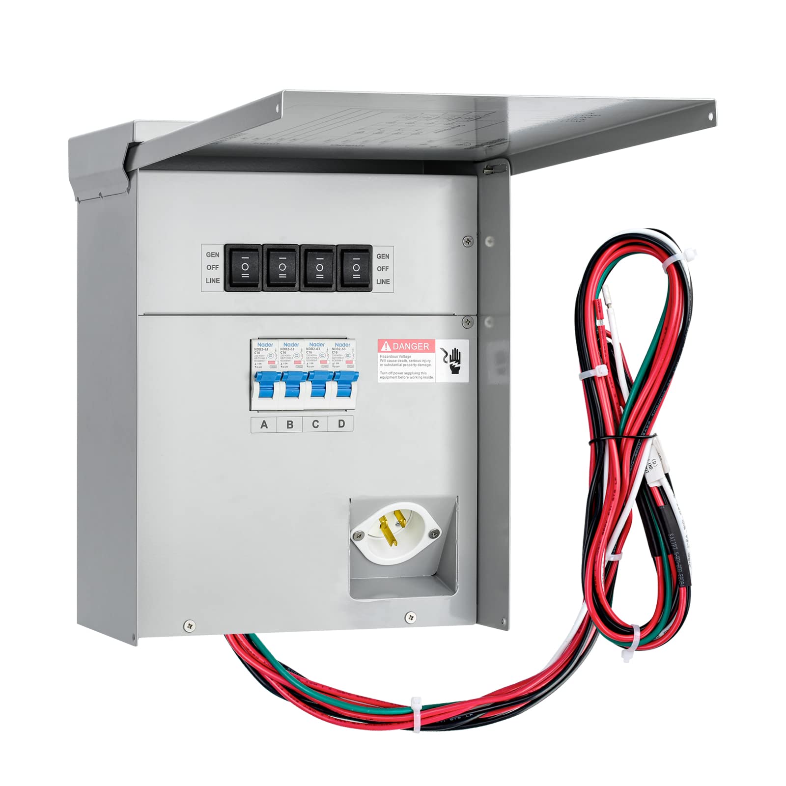Briidea 15 Amp 120V 4-Circuit Generator Transfer Switch Kit - Indoor/Outdoor Power Transfer Panel with IP67 Waterproof Rating & Prewired Setup - Essential Backup Power Solution for Homes During Blackouts & Storms