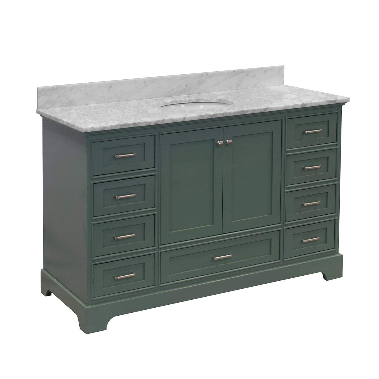 Harper 60-inch Single Bathroom Vanity with Carrara Marble Top & Sage Green Cabinet - Includes White Ceramic Sink | Modern Bathroom Furniture for Master Bath, Guest Bath & Powder Room | Italian Marble Countertop Vanity Set