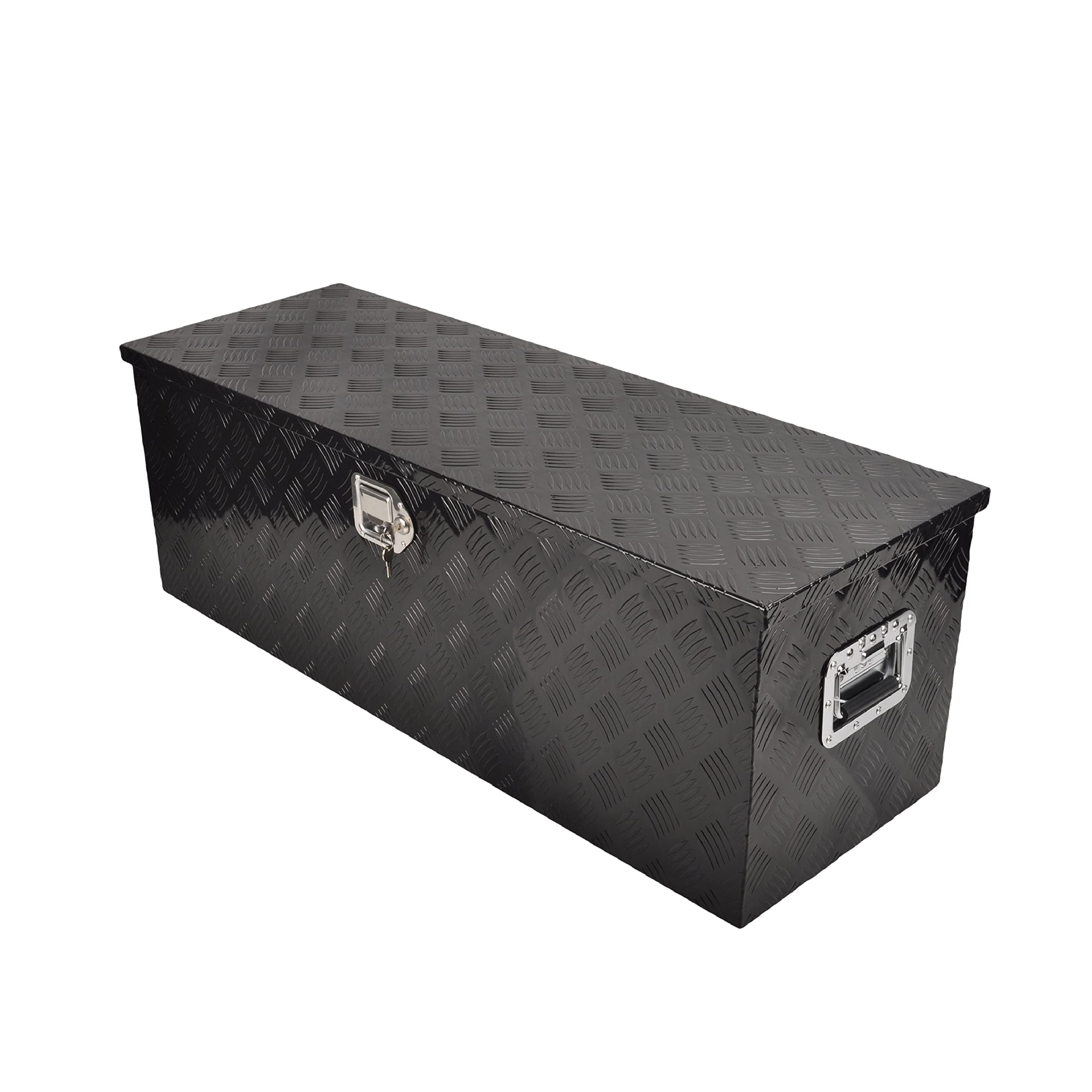 44 Inch Heavy Duty Aluminum Truck Bed Tool Box - Underbody Flatbox for Pickup Trucks, Trailers & RVs - Black Storage Organizer with Lock & Keys (44