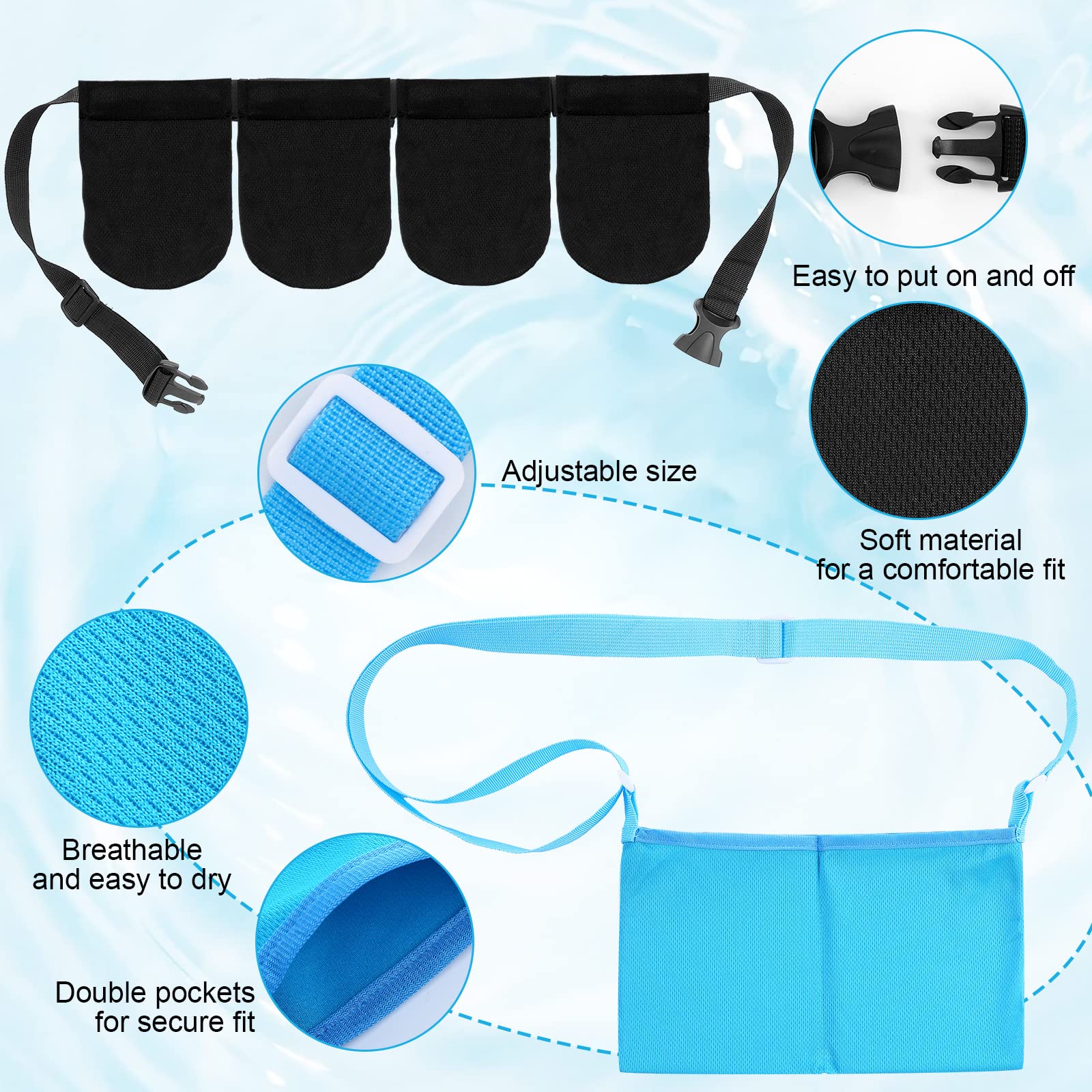 **Tondiamo Adjustable Mastectomy Drain Holder Pouch with Shower Bag - Post-Surgery Recovery Drainage Pouch for Breast Cancer & Tummy Tuck - 2 & 4 Pockets (Black, Blue) - Ideal for Comfortable Recovery at Home or Hospital**