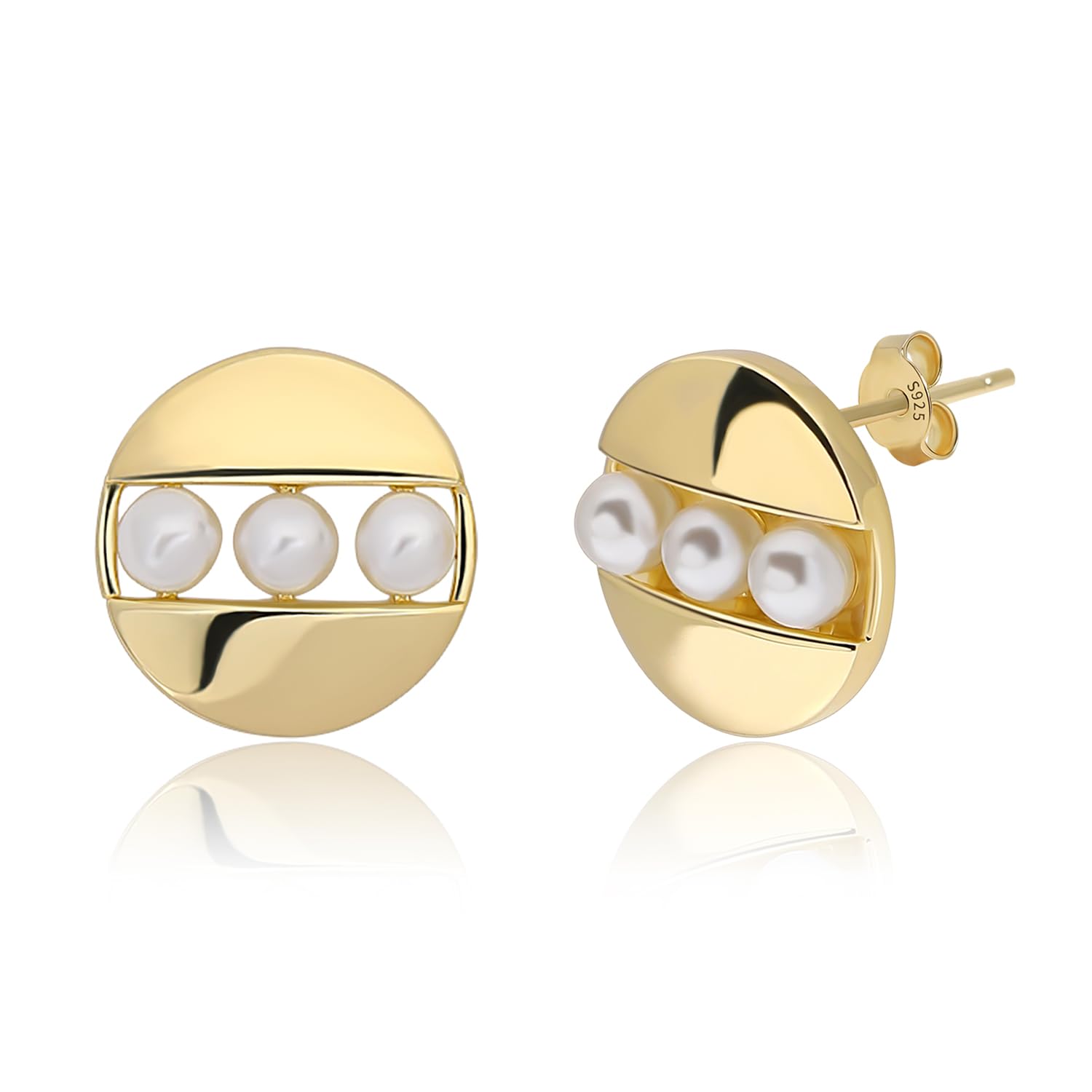 Meissa Gold Earrings for Women - Sterling Silver Stud Earrings with Dainty Pearl Accents | Hypoallergenic Chunky Circle Earrings | Perfect for Weddings, Parties & Everyday Wear