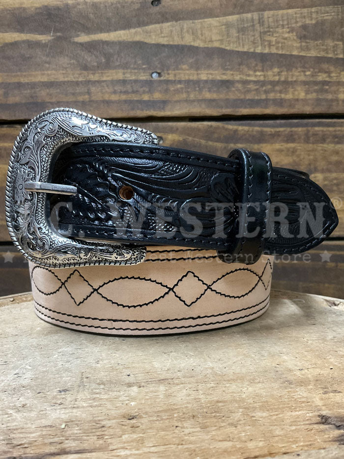 Nocona Men's Roughout Boot Stitch Belt - Genuine Leather Western Belt for Cowboy Boots - Black - Perfect for Rodeo, Ranch Work & Western Fashion
