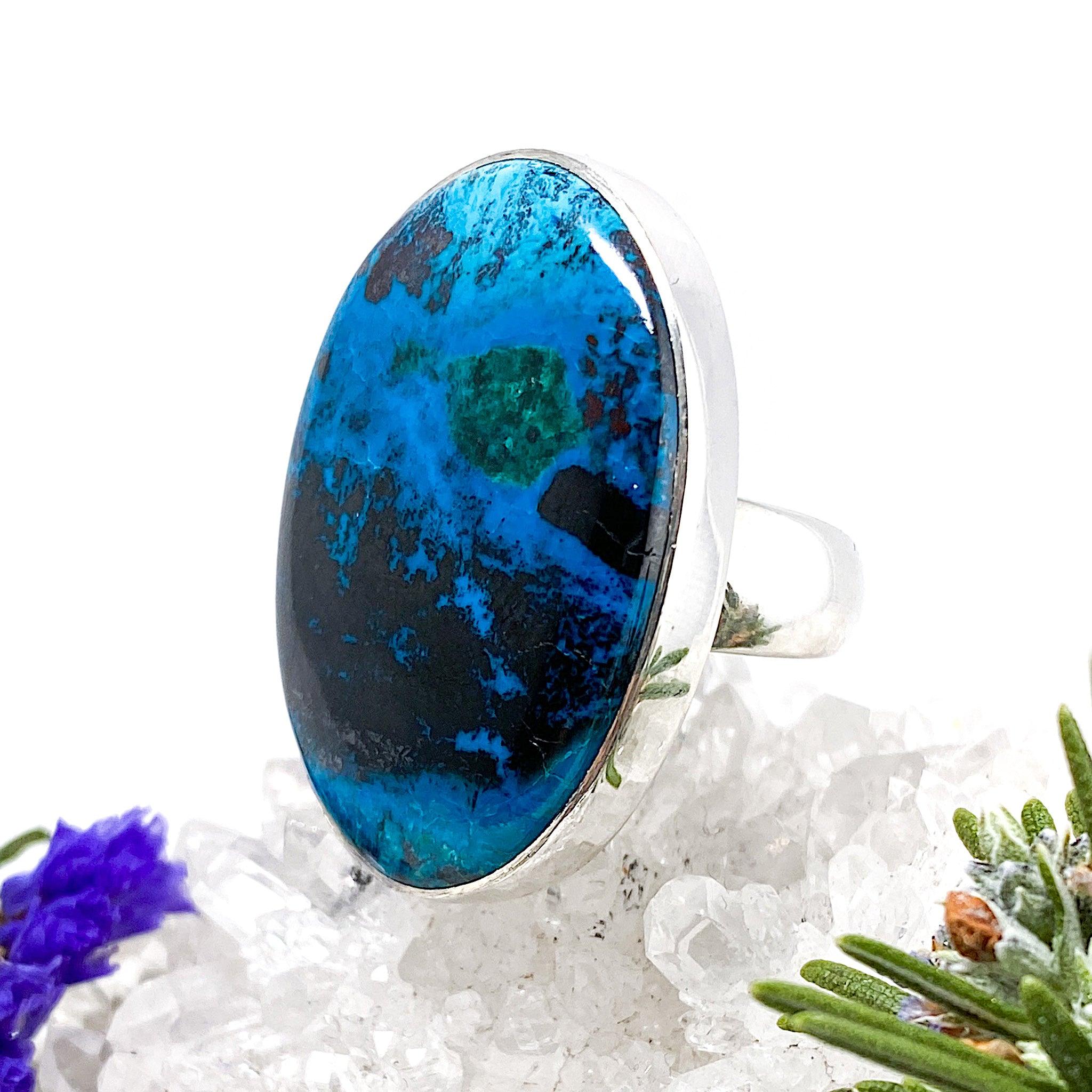 Shattuckite Oval Cabochon Ring - Size 8 - KRGJ503 - Handmade Gemstone Jewelry for Women - Perfect for Boho Style, Spiritual Healing & Everyday Wear