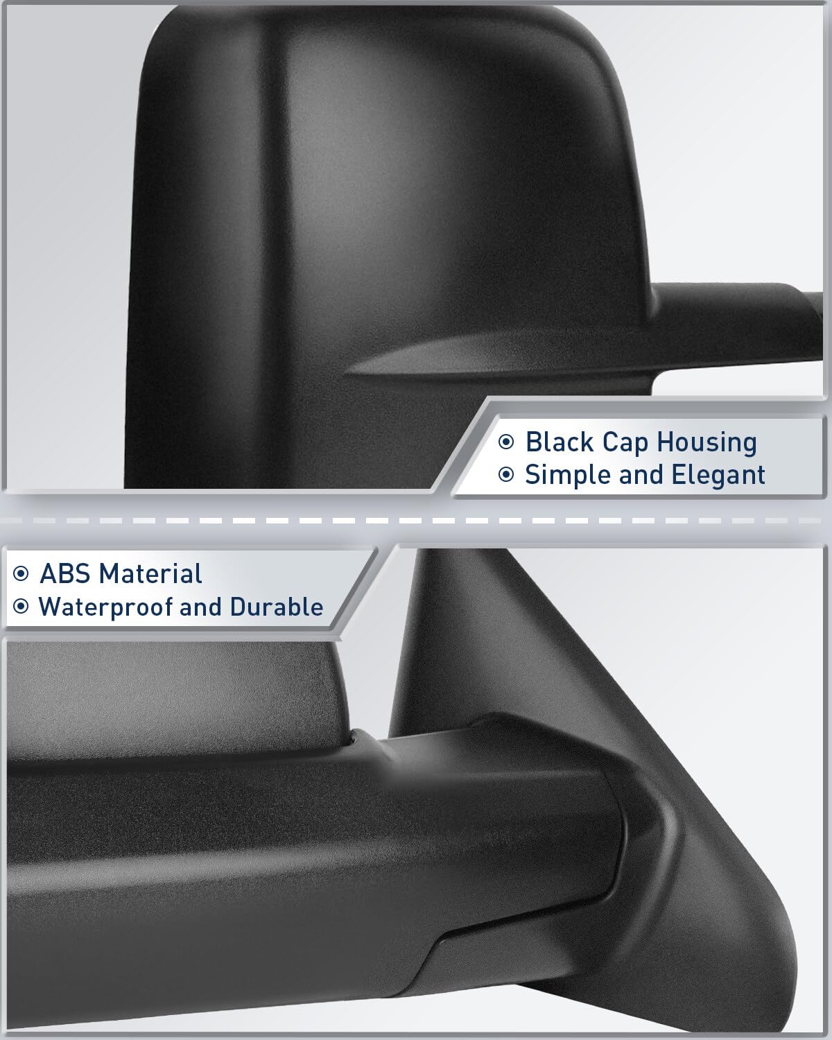 ECCPP Power Heated Towing Mirrors - Black Housing, Left & Right Side Adjustable - Compatible with 2014-2018 Chevy/GMC 1500 & 2015-2019 Chevy/GMC 2500HD/3500HD - Perfect for Towing, Off-Roading & Enhanced Visibility