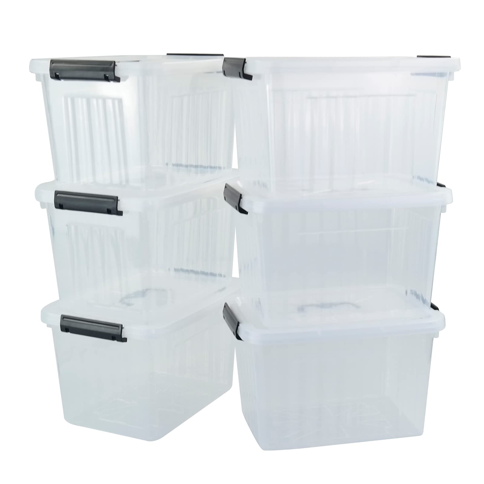 HOMMP 10 Liter Clear Plastic Storage Box with Secure Latching Lid - 6-Pack Set for Home Organization, Office Supplies, and Craft Storage