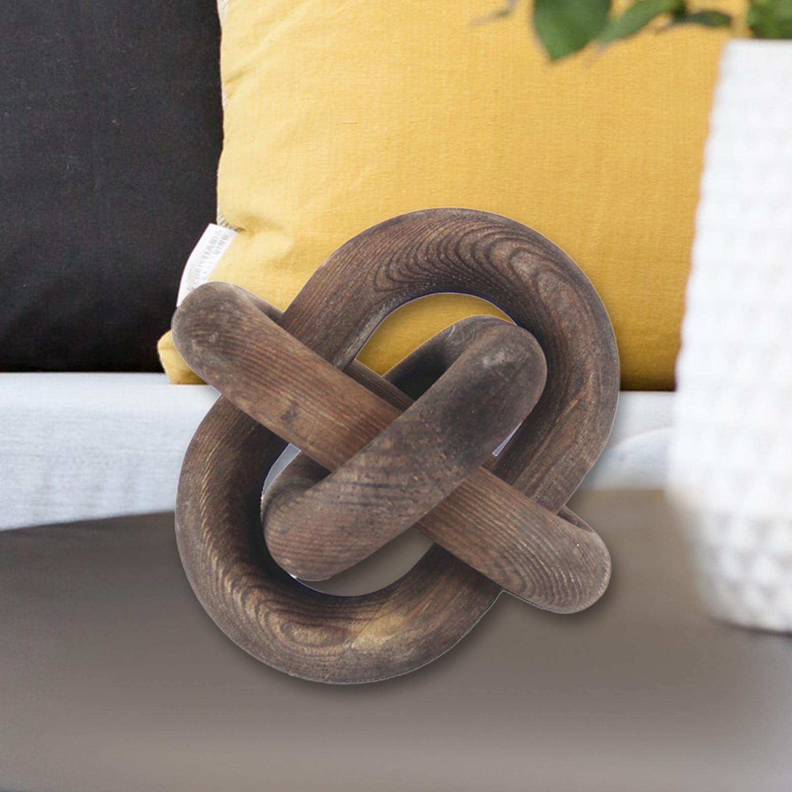 Handmade 3-Link Wooden Knot Chain Ornament - Unique Brown Decorative Display for Cabinet, Desk & Living Room - Durable Home Decor Accessory for Rustic & Modern Interiors