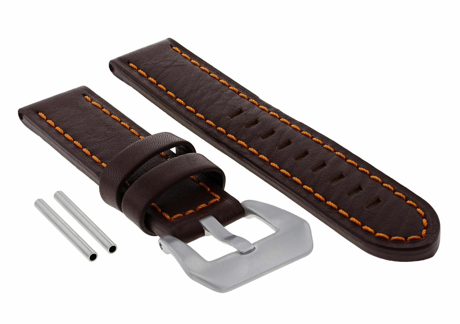 Premium 22mm Panerai-Compatible Dark Brown Leather Watch Strap with Orange Stitching - Durable Replacement Band for Luxury Watches | Perfect for Business, Casual & Outdoor Wear
