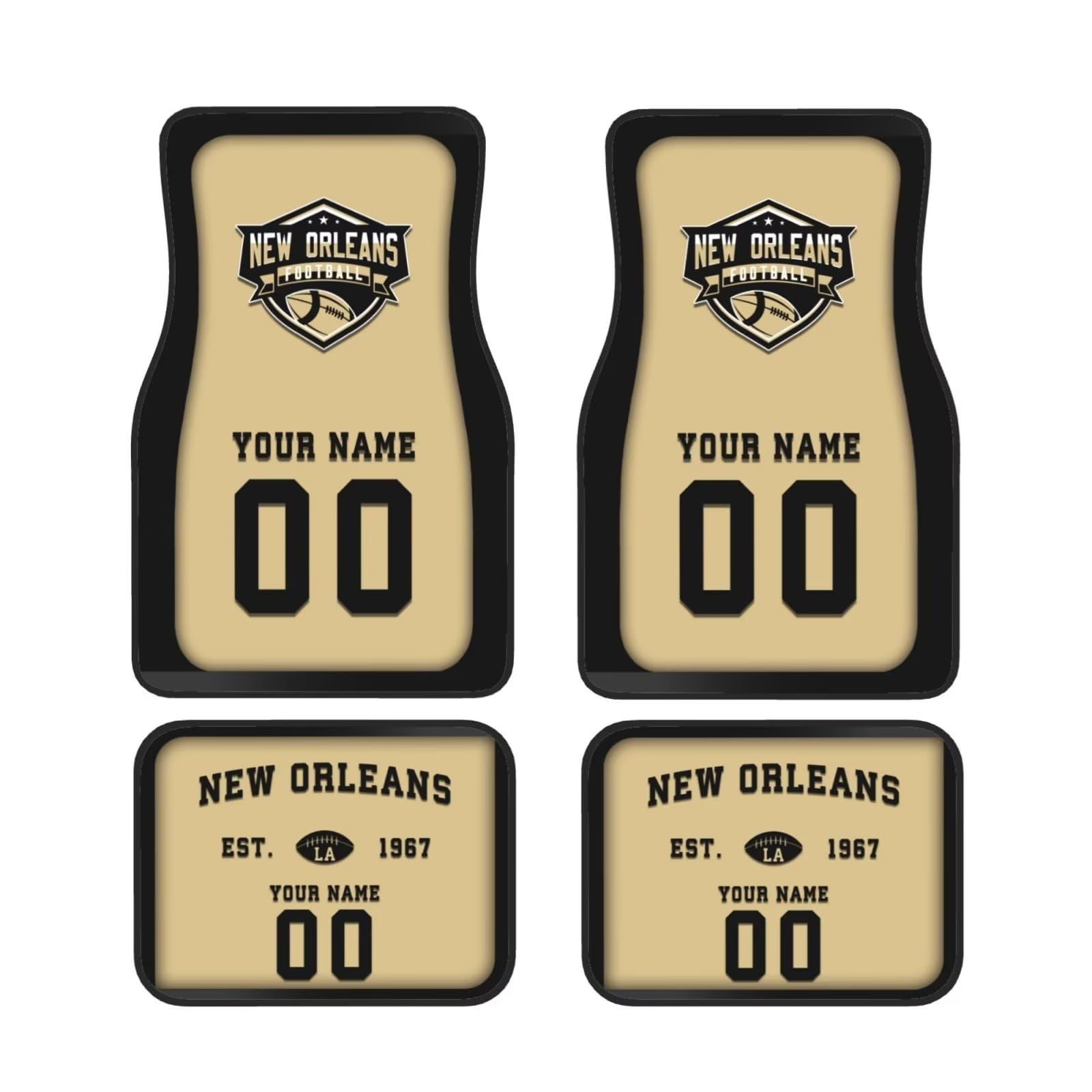 Custom New Orleans Car Floor Mats - Personalized Name & Number for Loyal Fans | 4-Piece Set Fits Most Vehicles | Perfect Car Interior Accessories & Thoughtful Gifts for Car Enthusiasts | Ideal for Daily Commute, Road Trips & Car Shows