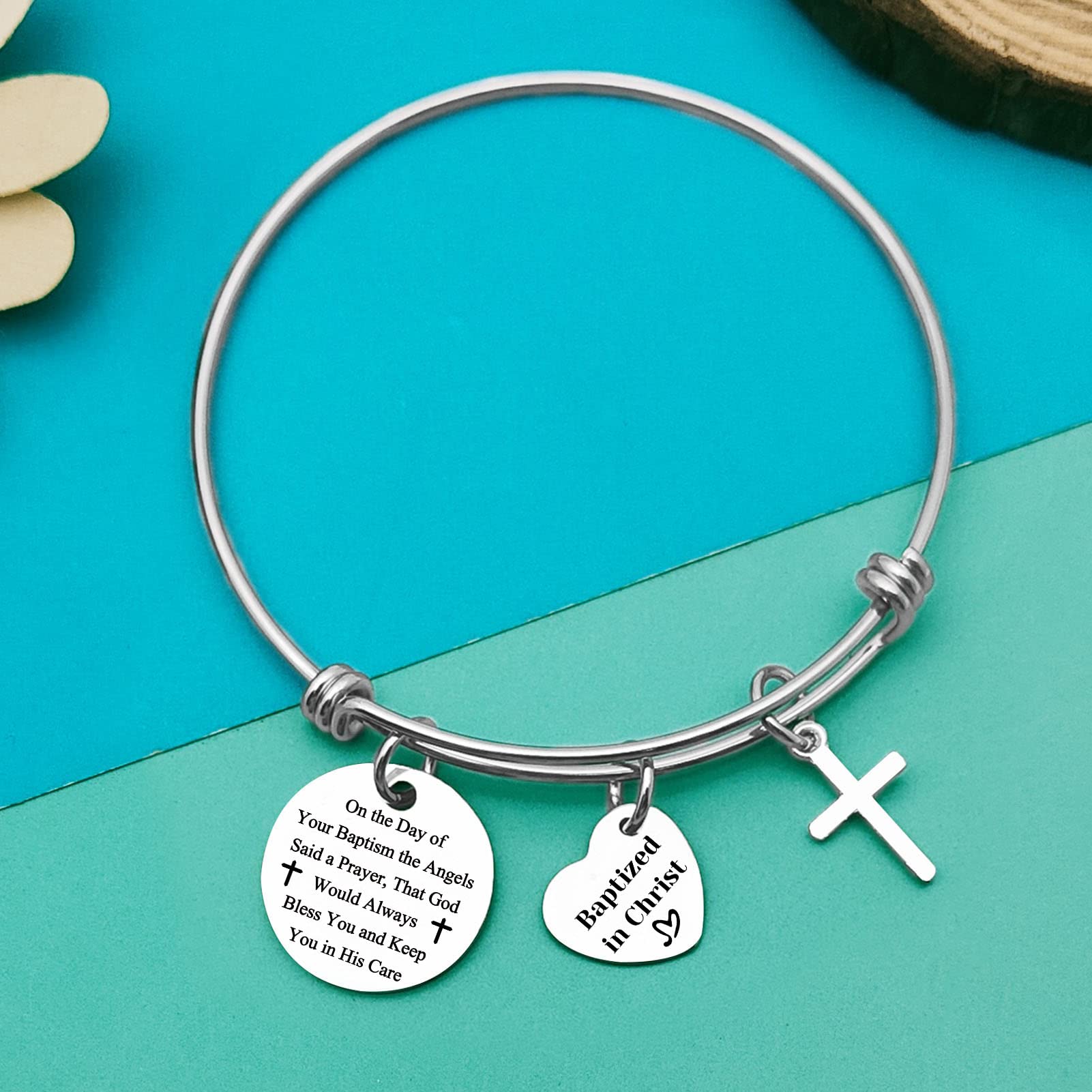 Christian Baptism Bracelet for Women - Adjustable Inspirational Bangle Jewelry, Baptism Gift for Friends & Family, First Communion Gift, Baptized in Christ - Perfect for Church, Weddings & Special Occasions