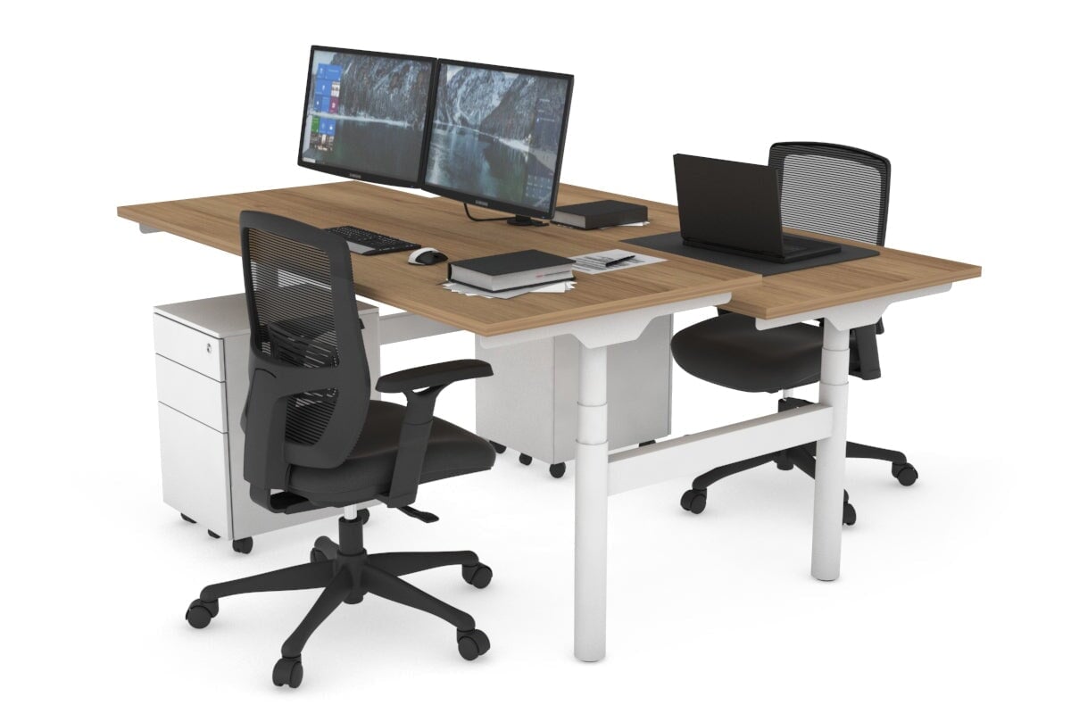Flexi Premium Height Adjustable 2-Person H Bench Workstation - White Frame [1400L x 700W] for Office & Home Workspace | Ergonomic Standing Desk Solution