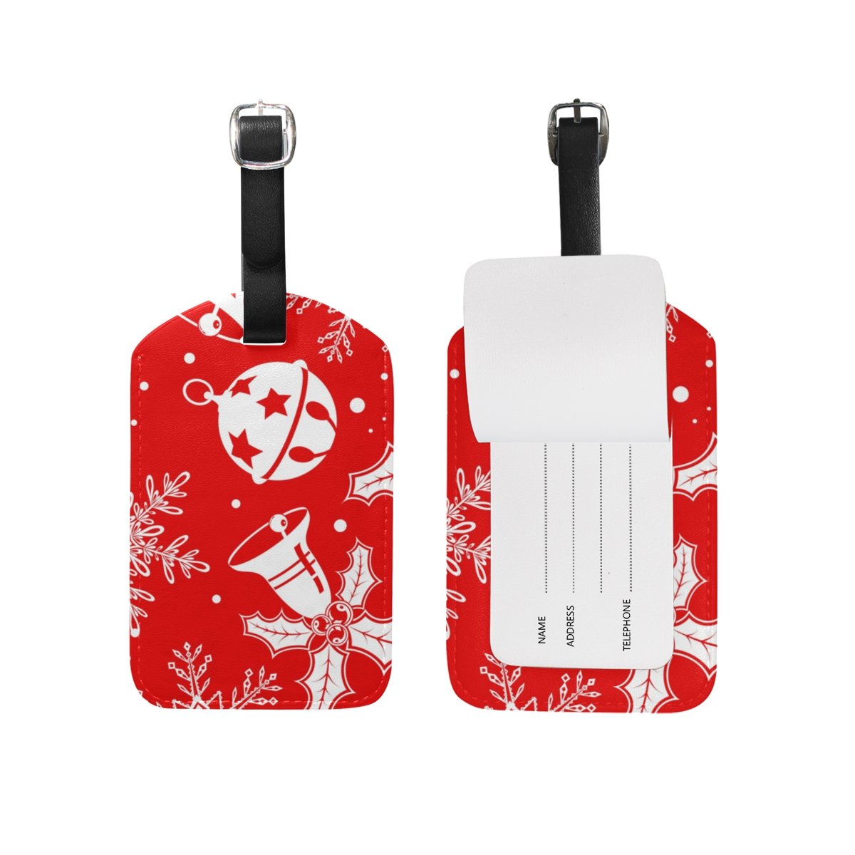 JSTEL Christmas Themed Luggage Tags - Durable Suitcase ID Labels with Privacy Cover for Travel - Perfect for Holiday Trips, Airports & Cruise Vacations