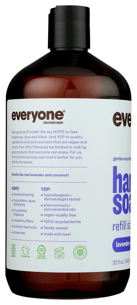 Everyone Hand Soap Refill, 32 Ounce (Pack of 6) - Lavender Coconut Scent, Plant-Based Cleanser with Pure Essential Oils | Gentle for Daily Hand Washing, Kitchen & Bathroom Use