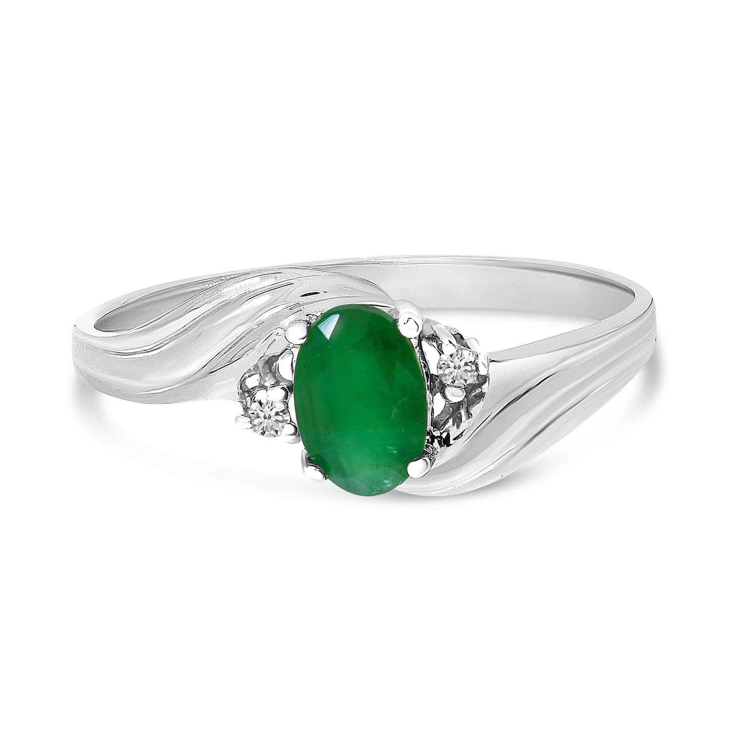 10K White Gold Emerald and Diamond Ring for Women - Elegant Jewelry Gift for Engagement, Anniversary & Special Occasions