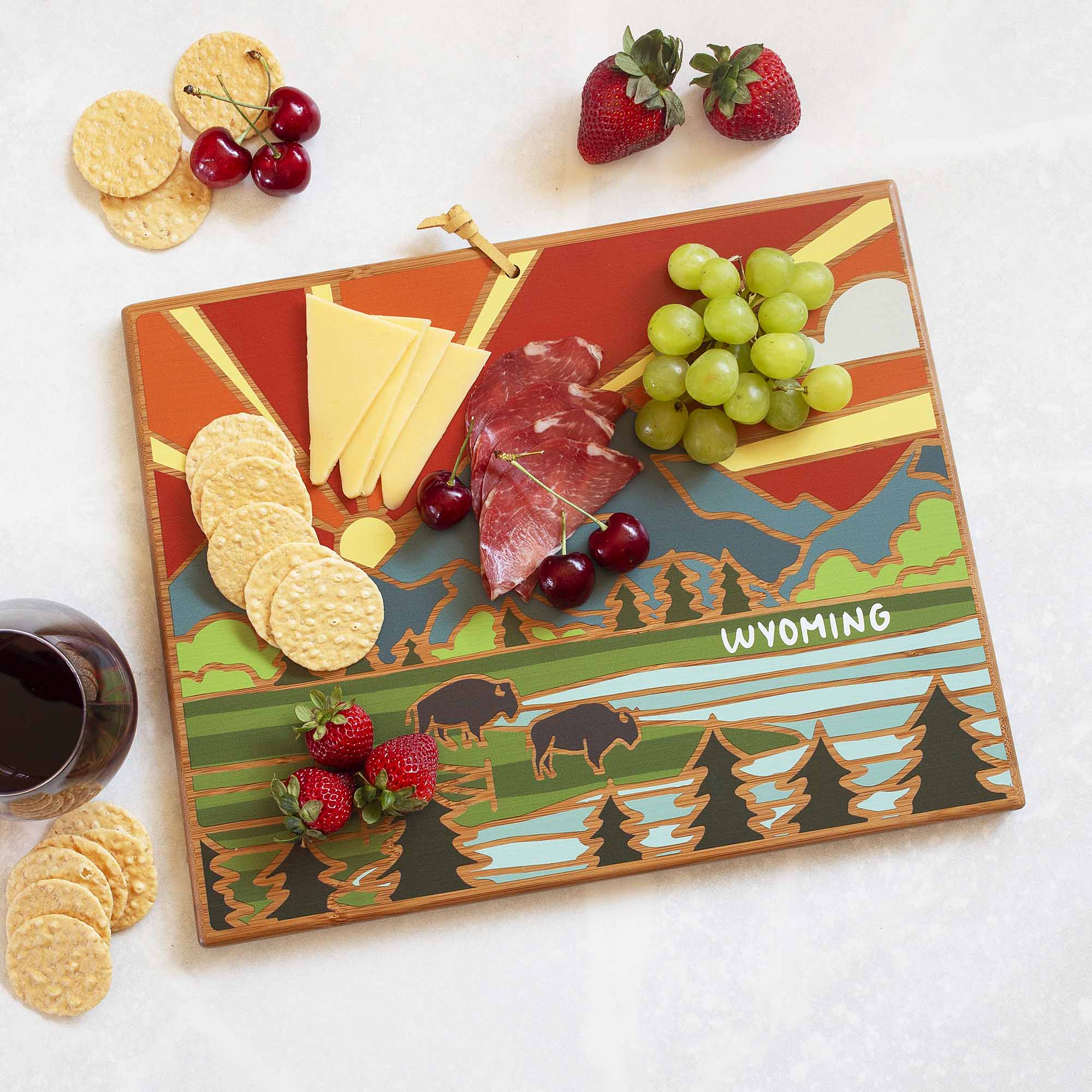Handcrafted Wyoming Themed Cutting Board with Summer Stokes Art - Perfect for Kitchen Decor, Gift Giving & Rustic Home Style