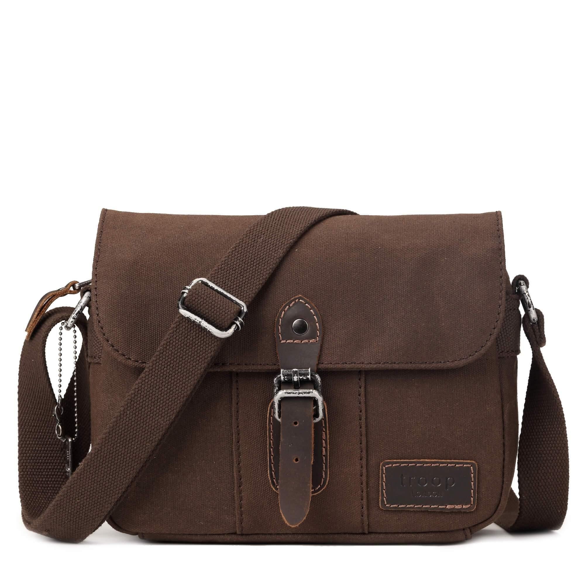 Troop London Heritage Canvas Leather Crossbody Bag - Small Travel Bag for Women & Men, Perfect for Daily Use, Commuting & Weekend Getaways