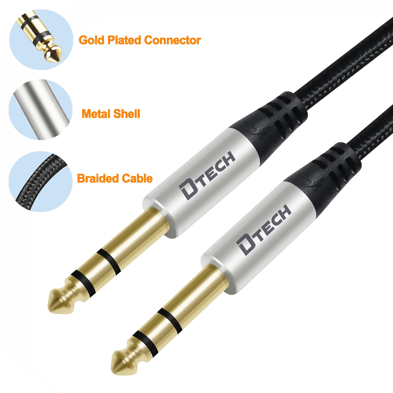 DTECH 3ft Electric Guitar Cable TRS 1/4 Instrument Cord Aux Balanced Stereo Jack Quarter Inch 6.35mm for DJ Speakers Amplifier Bass Studio Audio Monitor Mixer - Perfect for Live Performances and Home Studios
